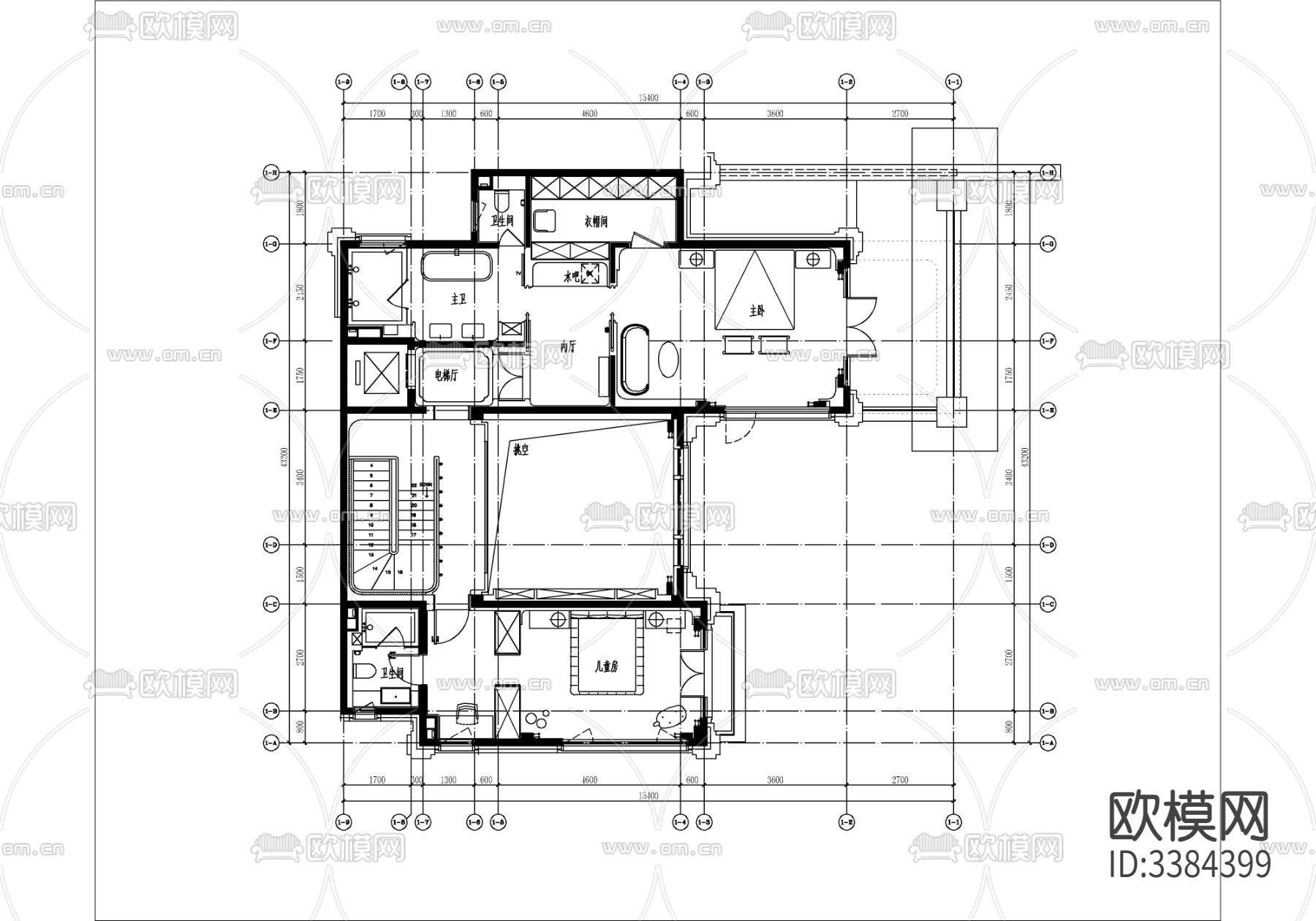 中式别墅CAD施工图下载（渲染图1）