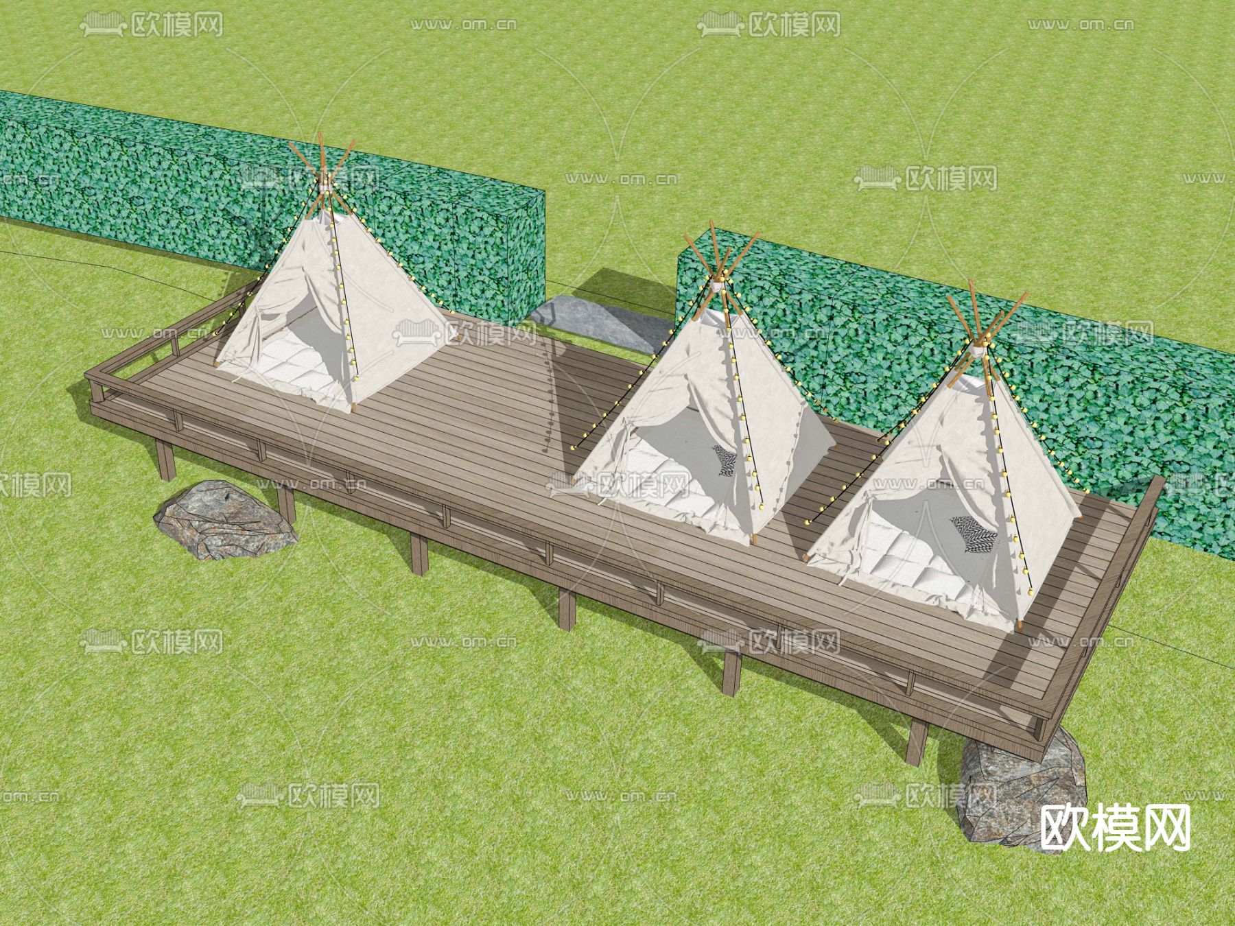 露营帐篷 平台帐篷su模型下载（渲染图1）