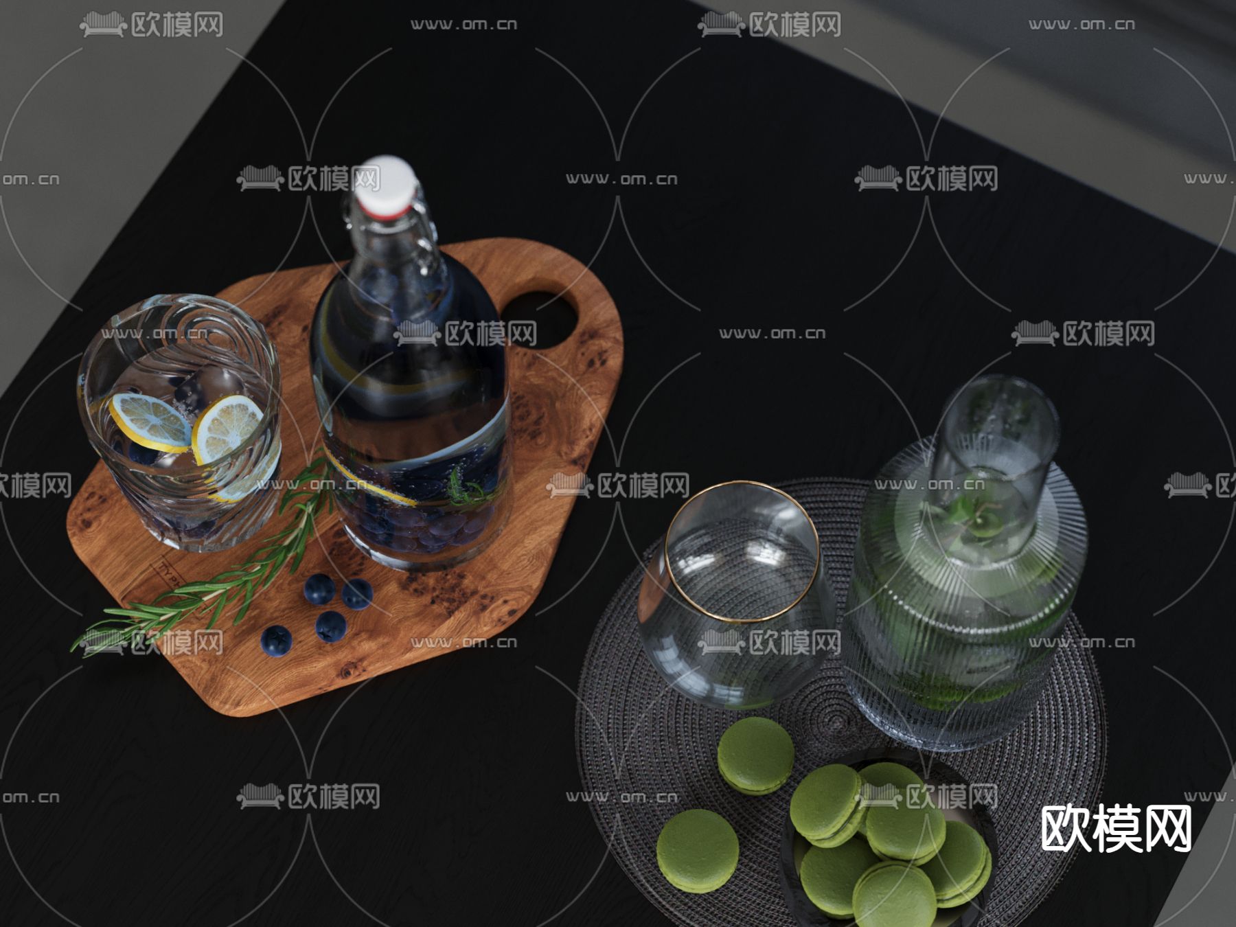 酒水 水果 酒具 糕点su模型下载（渲染图2）