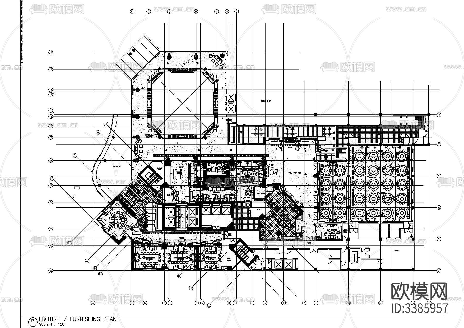 希尔顿酒店公共区域cad施工图下载（渲染图3）