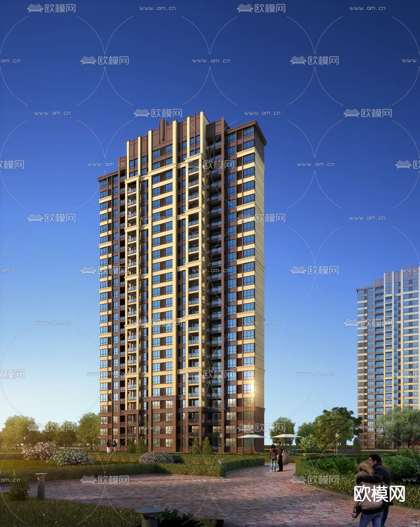 新中式高层住宅外观3d模型下载