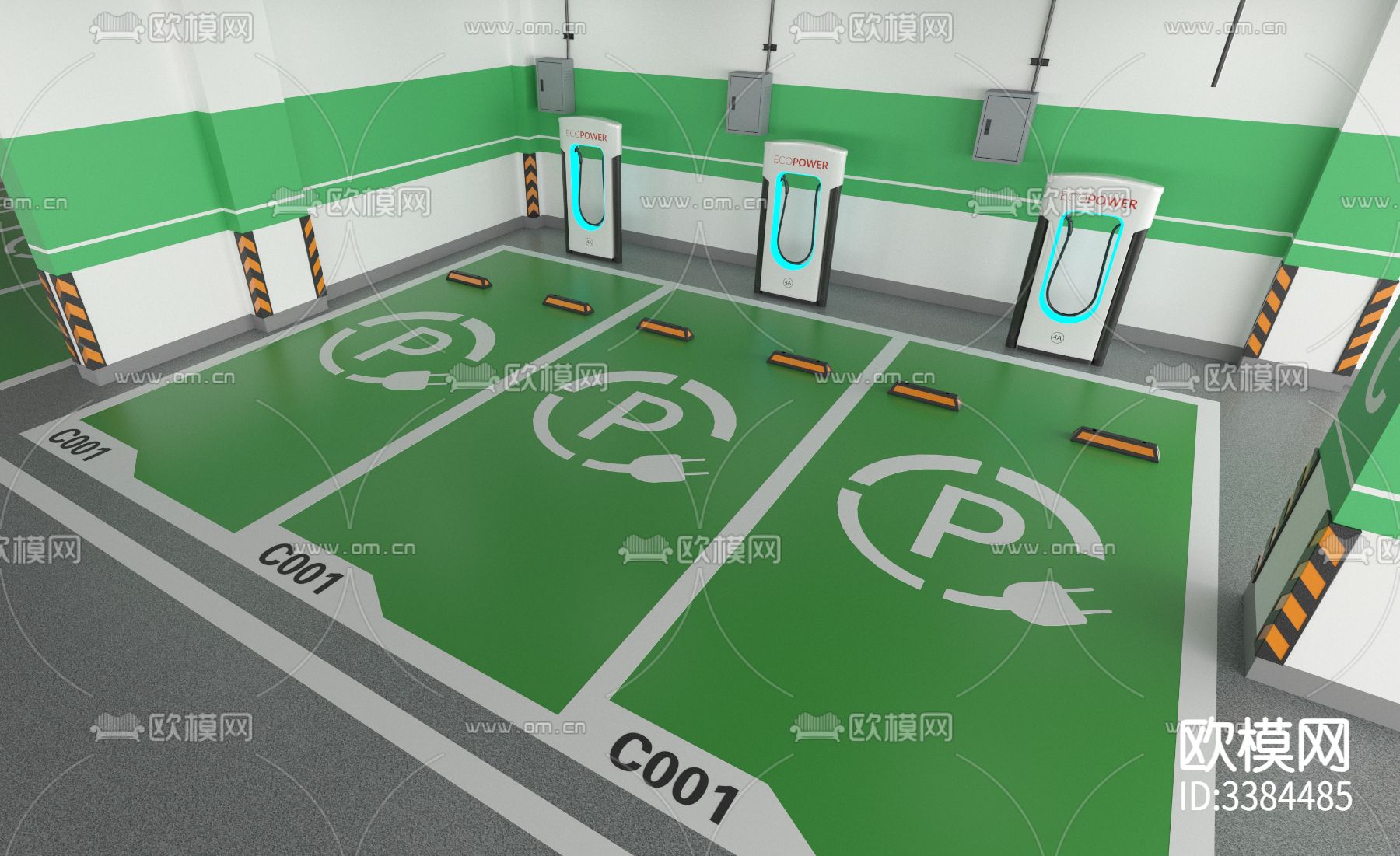 简约地下停车场CAD施工图下载（渲染图3）