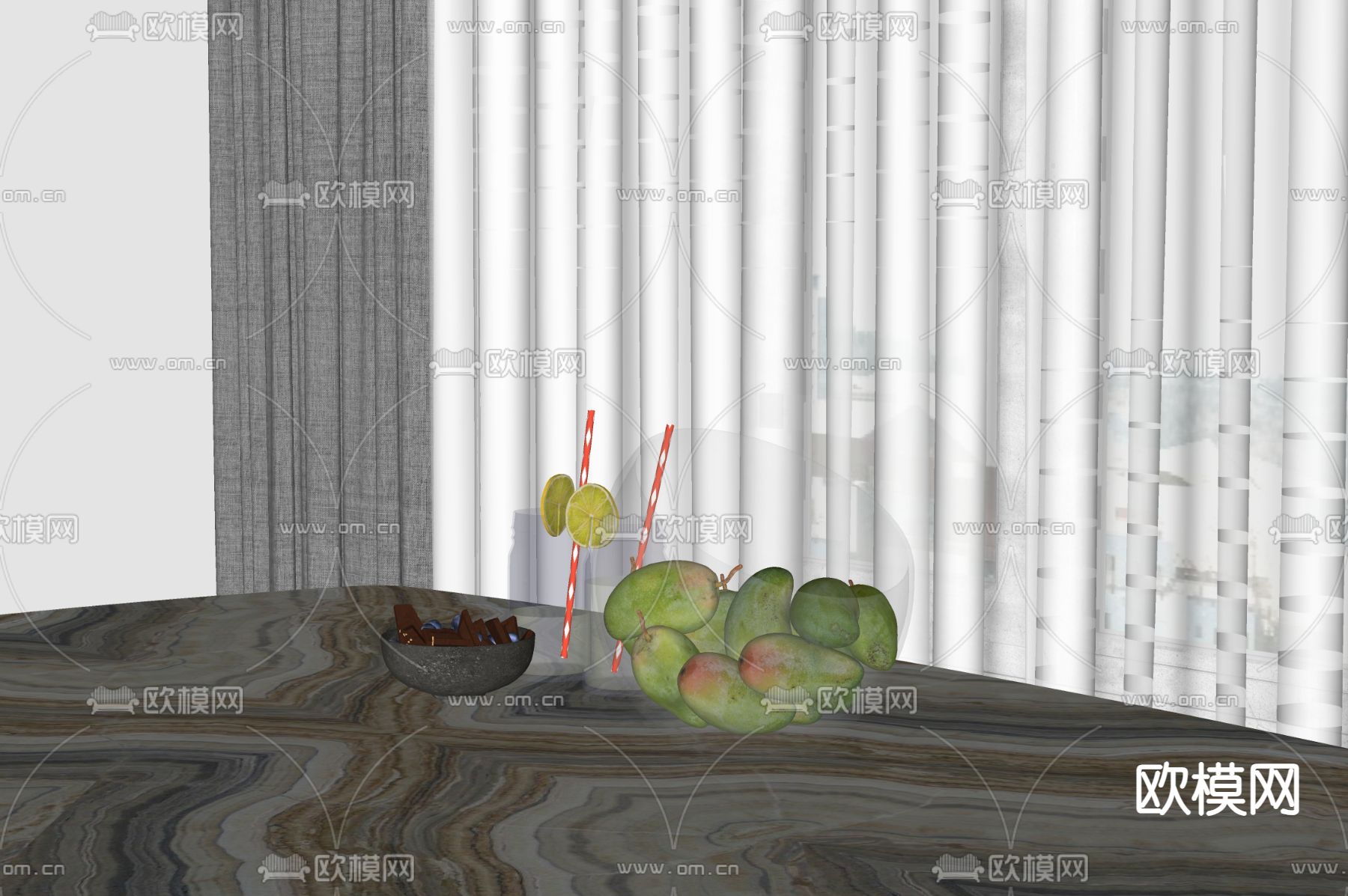 玻璃杯 巧克力 果盘 芒果su模型下载（渲染图1）