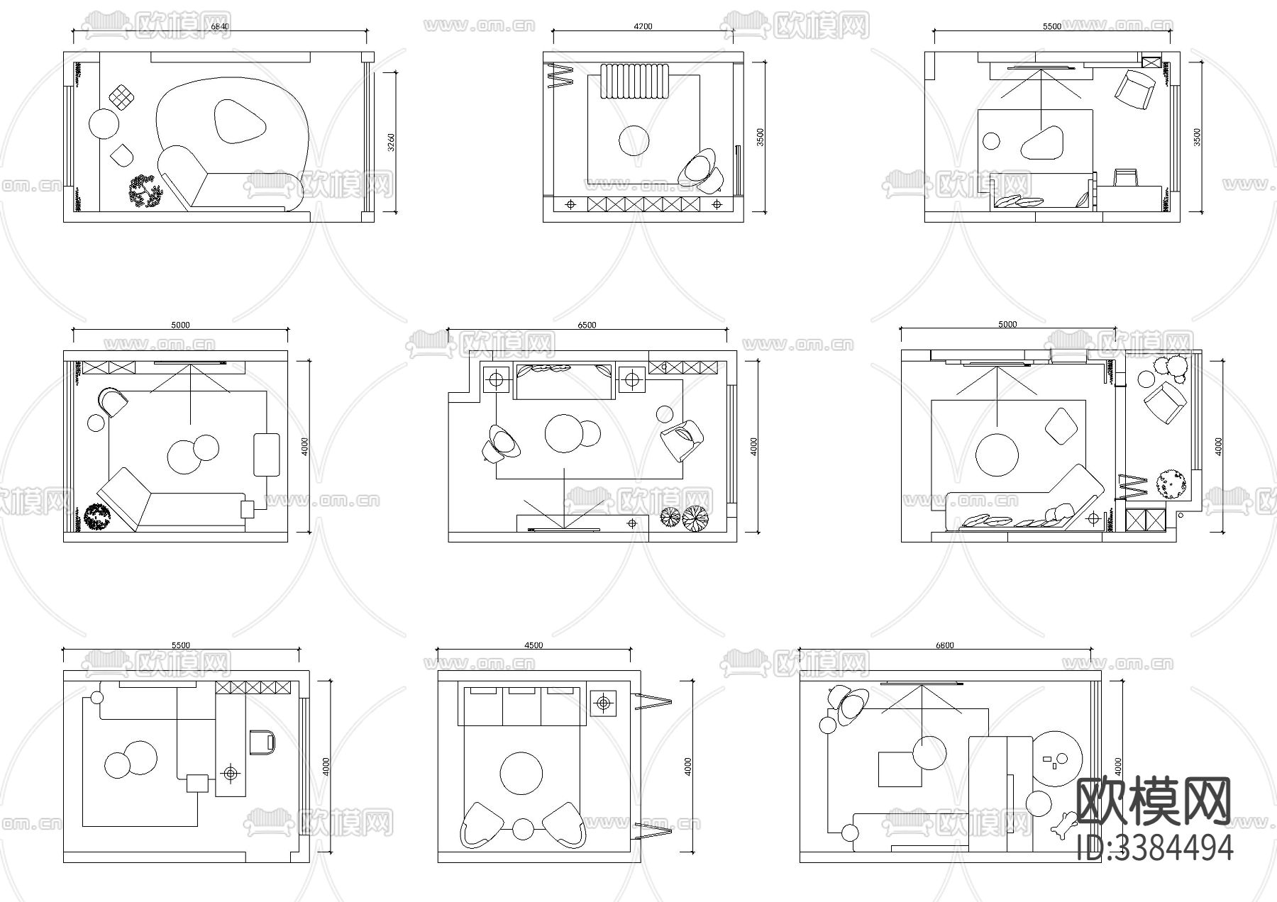 100款客厅布局模块CAD图库下载（渲染图5）