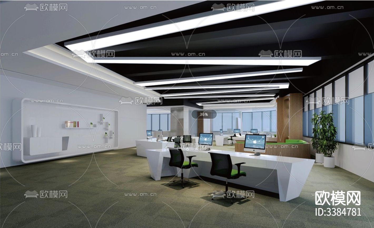 某商业写字楼大平层办公室装修cad施工图下载（渲染图5）