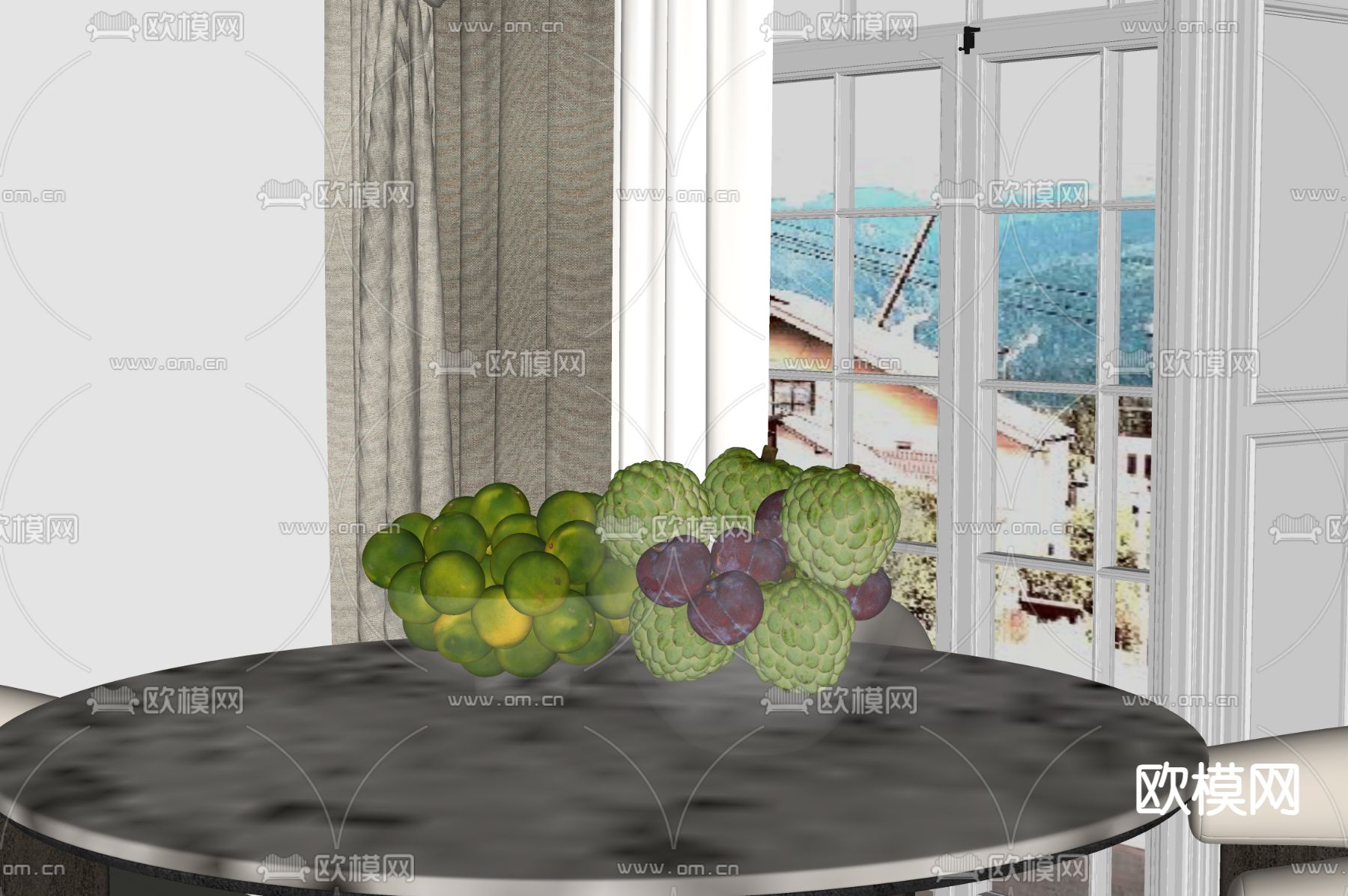 水果 橘子 果盘 释迦果su模型下载（渲染图1）