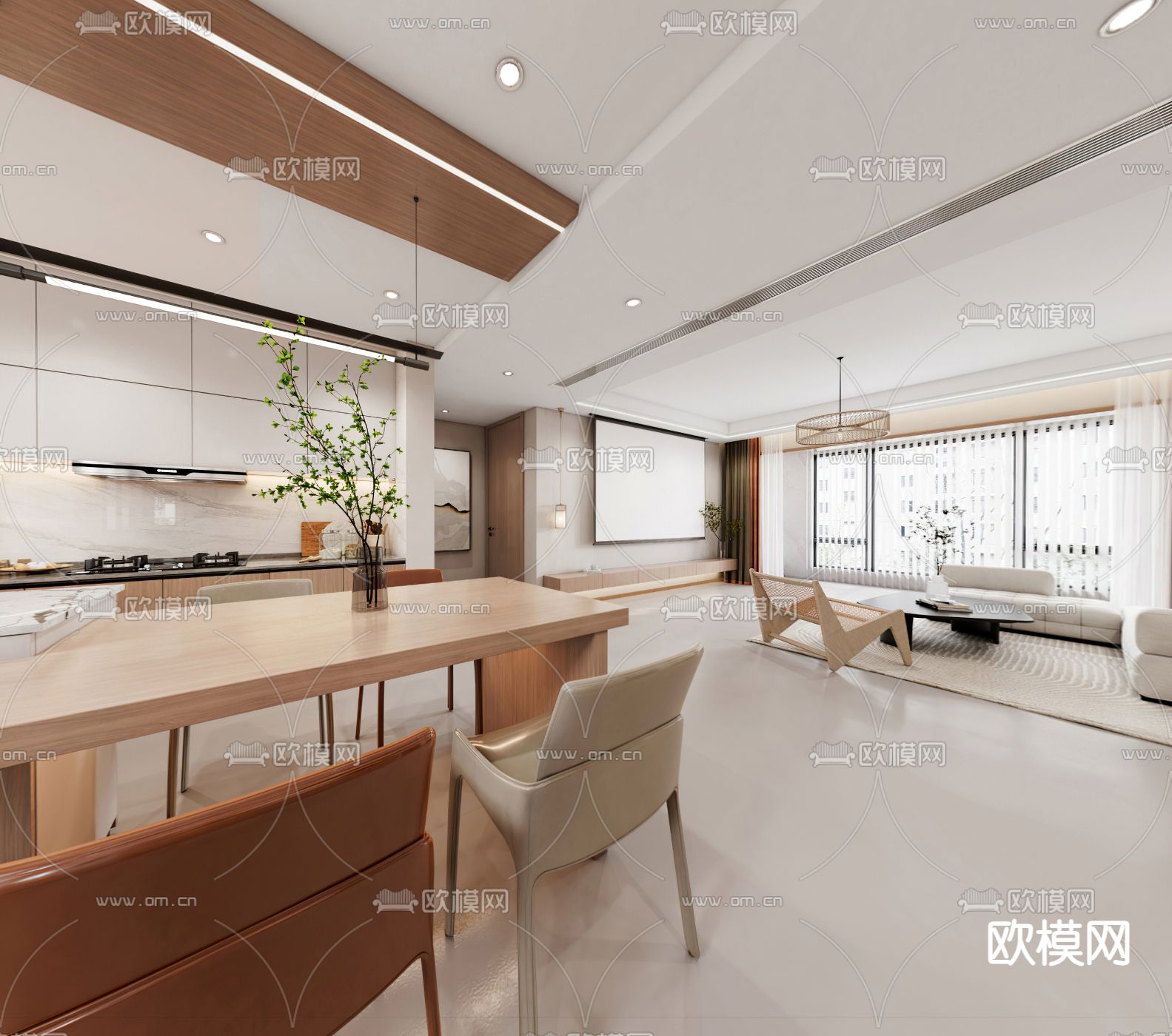 原木风客餐厅3d模型下载（渲染图2）