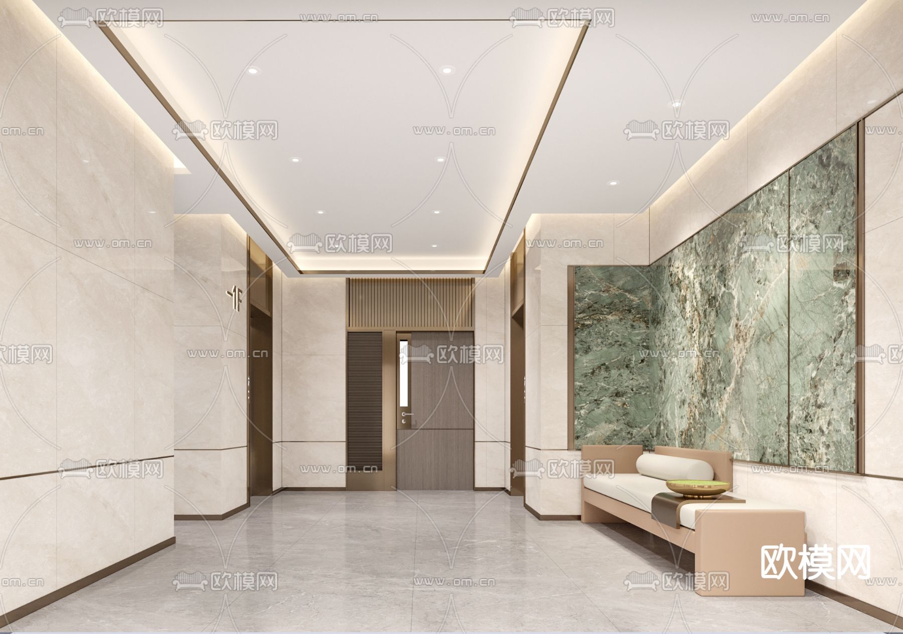 现代入口前厅 电梯厅su模型下载（渲染图2）