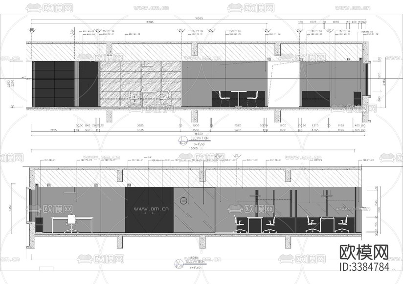 上海办公室cad施工图下载(渲染图4)