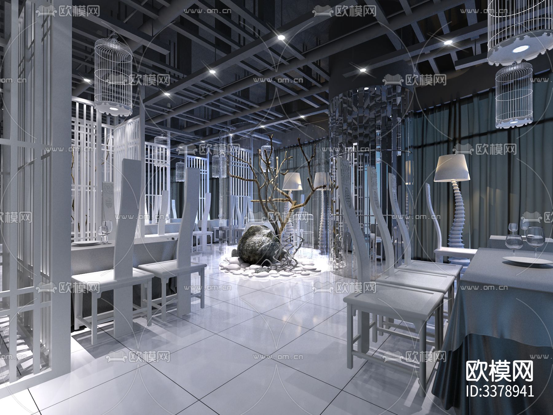 马仕玖煲丹露店餐饮酒店CAD施工图下载（渲染图2）