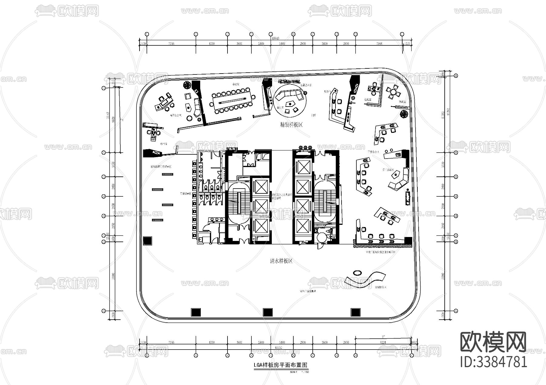 某商业写字楼大平层办公室装修cad施工图下载（渲染图6）