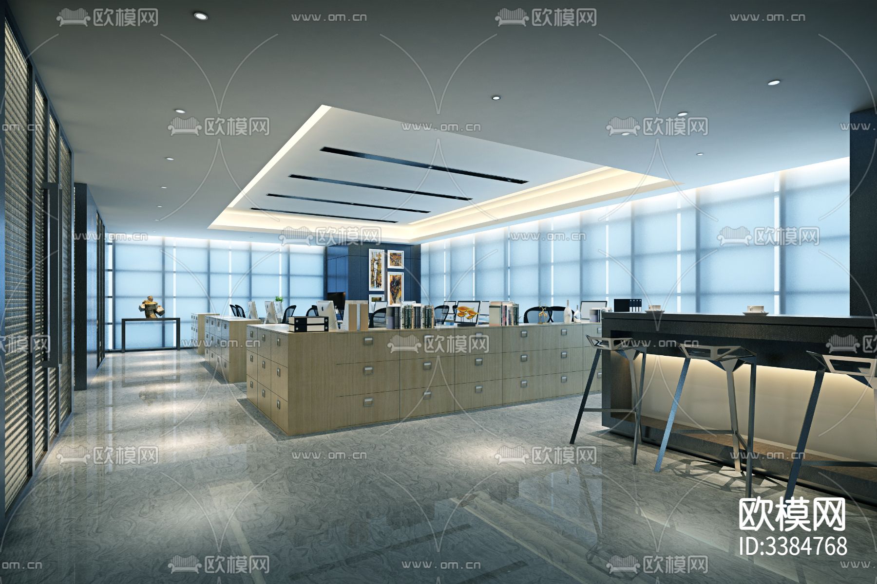 万达广场大平层精品办公户型样板间cad施工图下载（渲染图1）