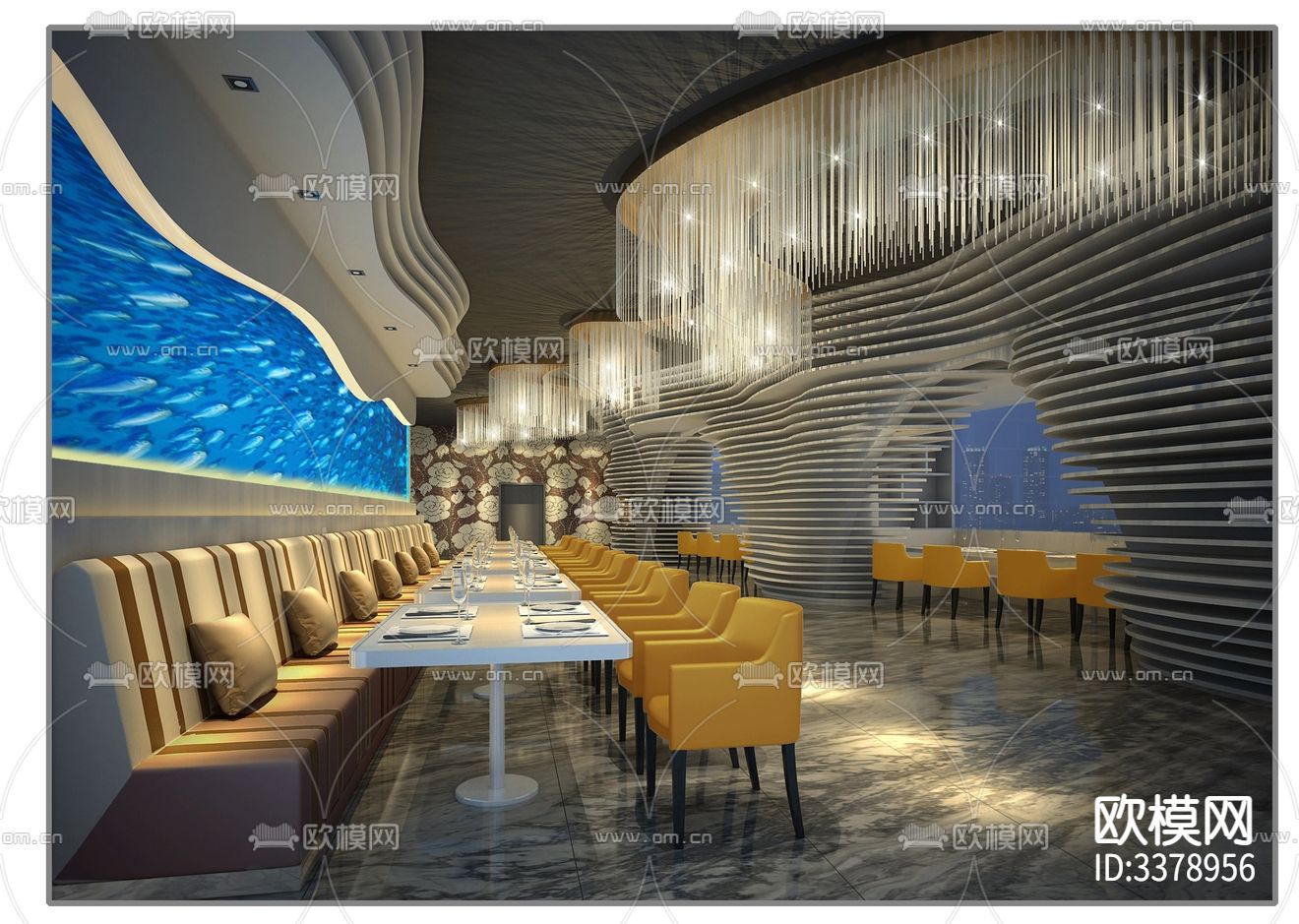 现代自助餐厅CAD施工图下载（渲染图8）