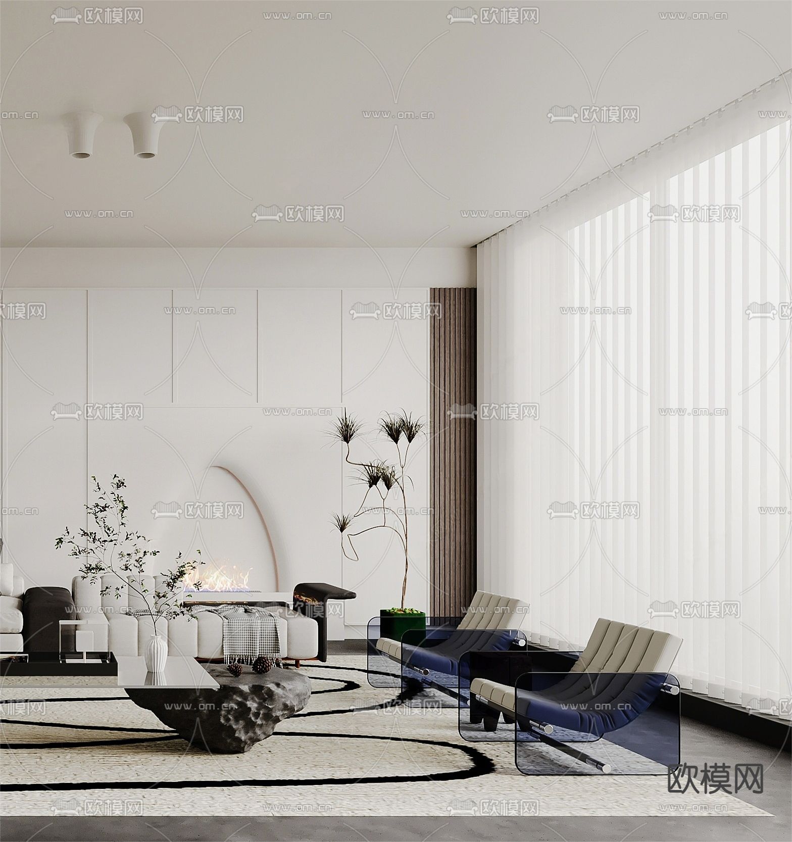 现代客餐厅3d模型下载（渲染图3）