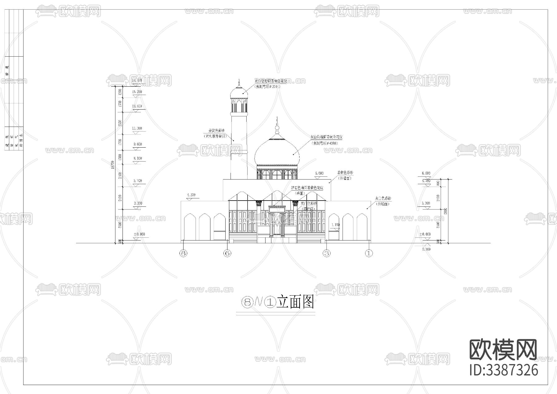 伊斯兰教清真寺cad施工图下载（渲染图3）