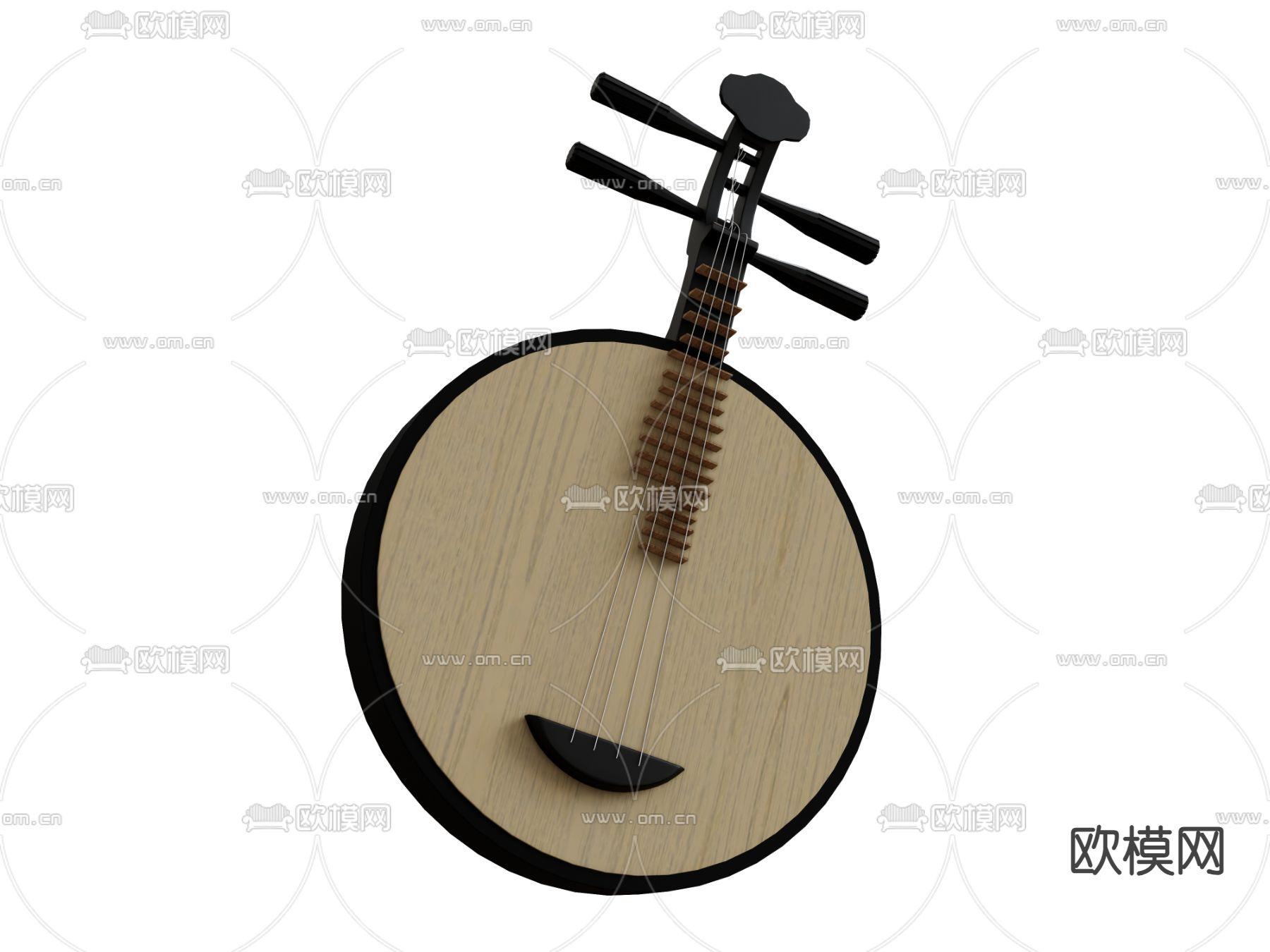 中式月琴 琵琶 乐器su模型下载（渲染图2）