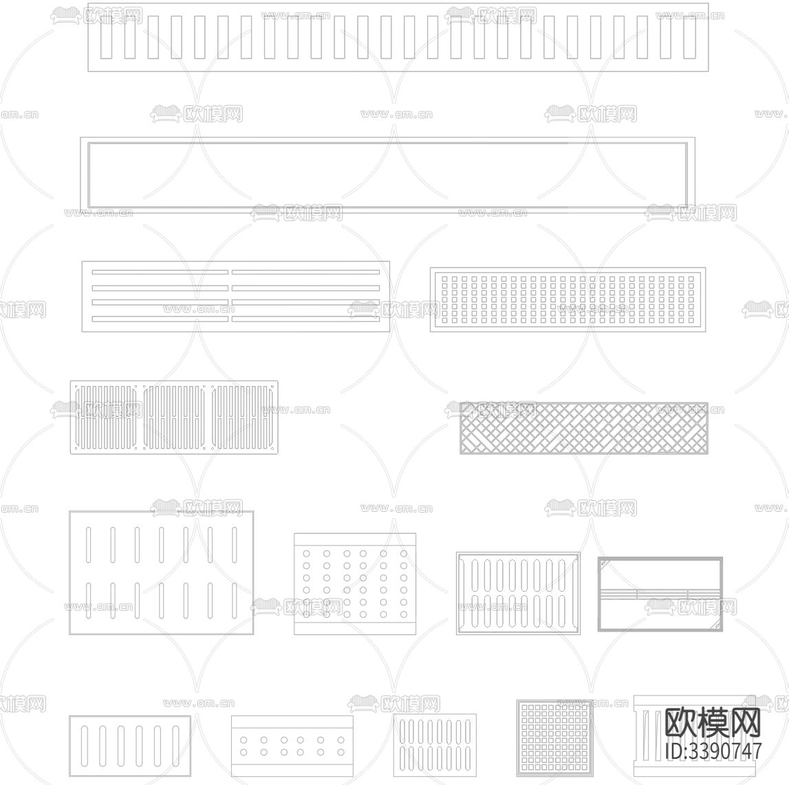 CAD排水沟篦子盖板cad图库下载