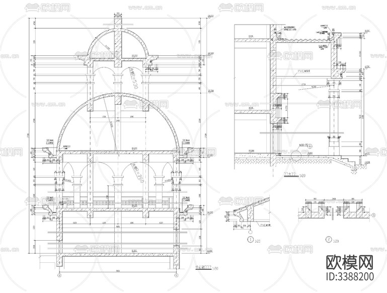 三層教堂建施cad施工圖下載(渲染圖3)
