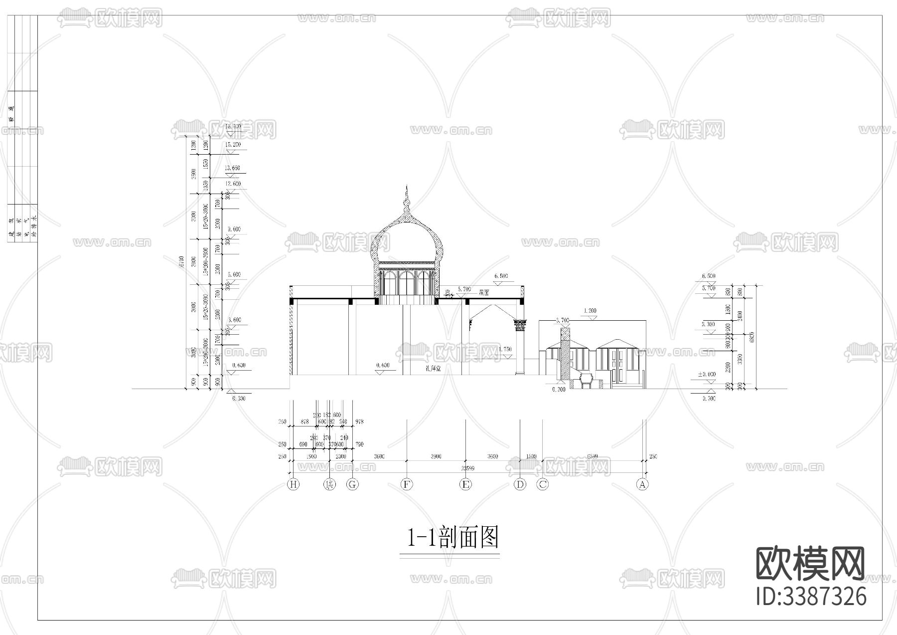 伊斯兰教清真寺cad施工图下载（渲染图5）
