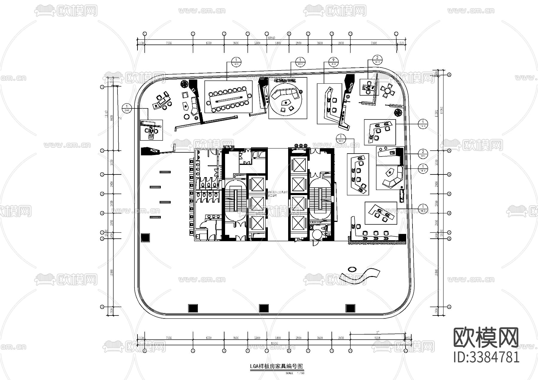 某商业写字楼大平层办公室装修cad施工图下载（渲染图7）
