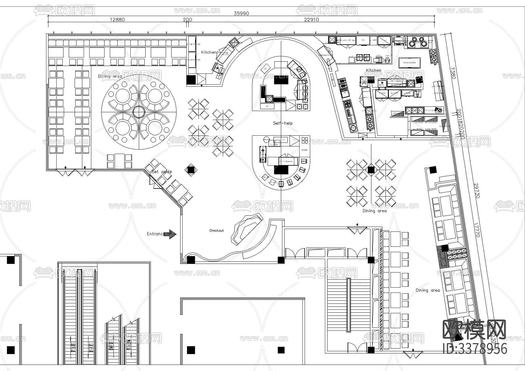 现代自助餐厅CAD施工图下载（渲染图1）