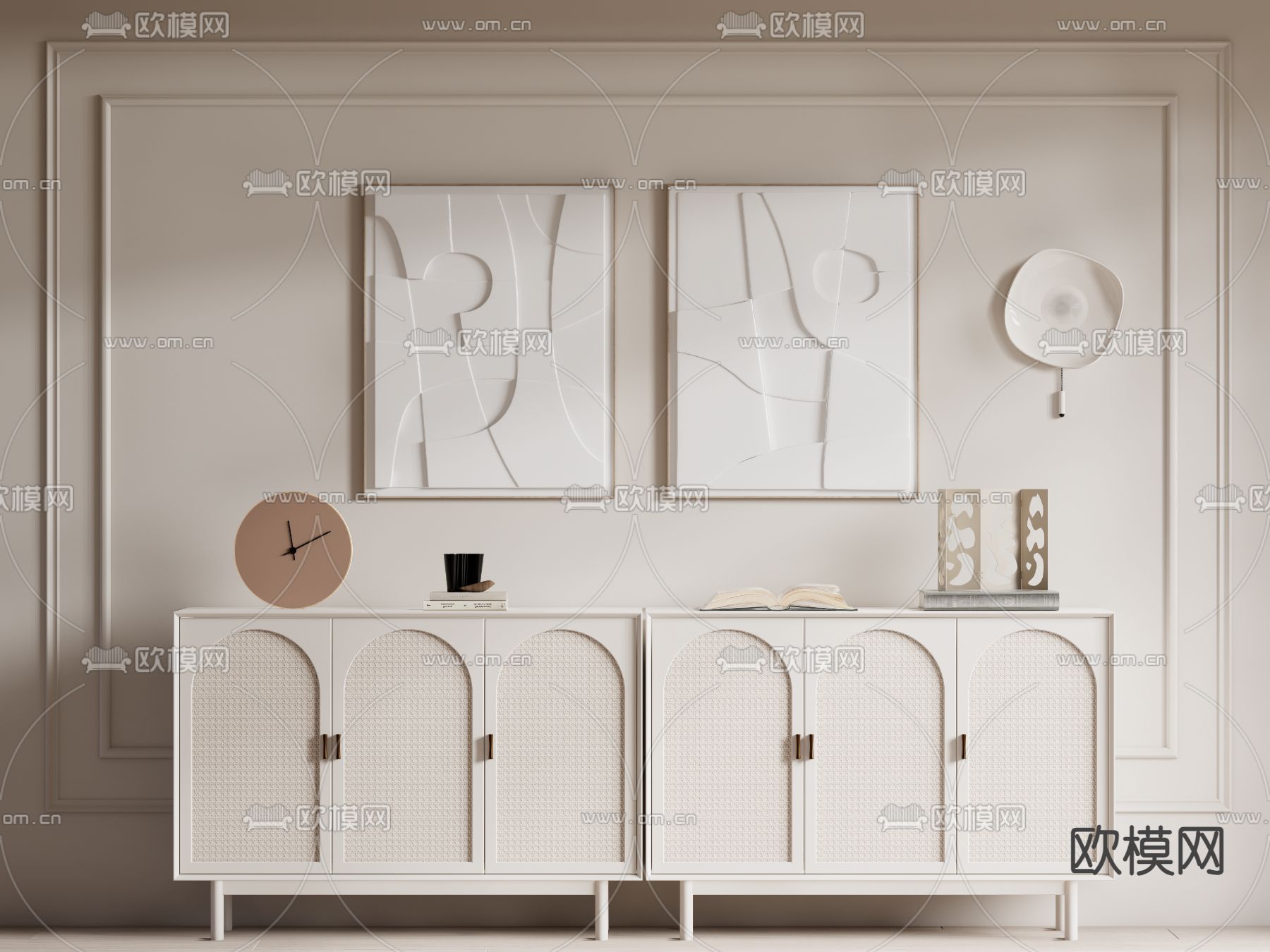 奶油风玄关柜su模型下载（渲染图2）