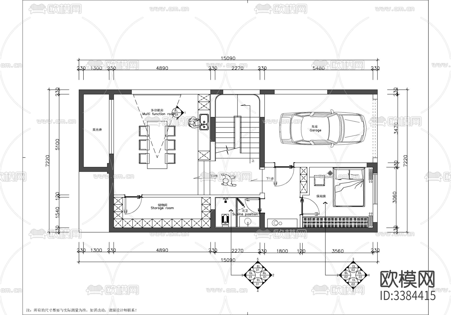 现代别墅CAD施工图下载（渲染图3）