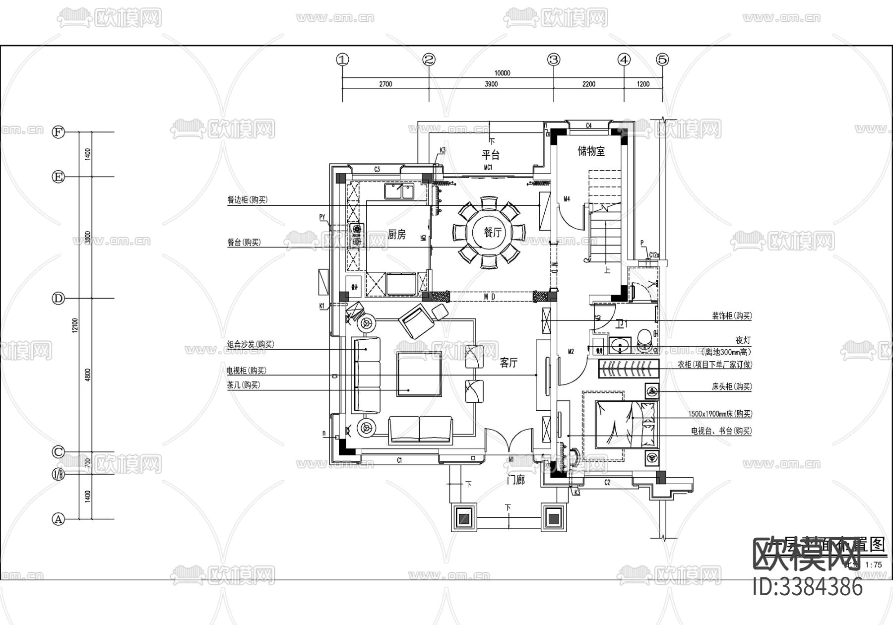 碧桂园别墅CAD施工图下载（渲染图2）