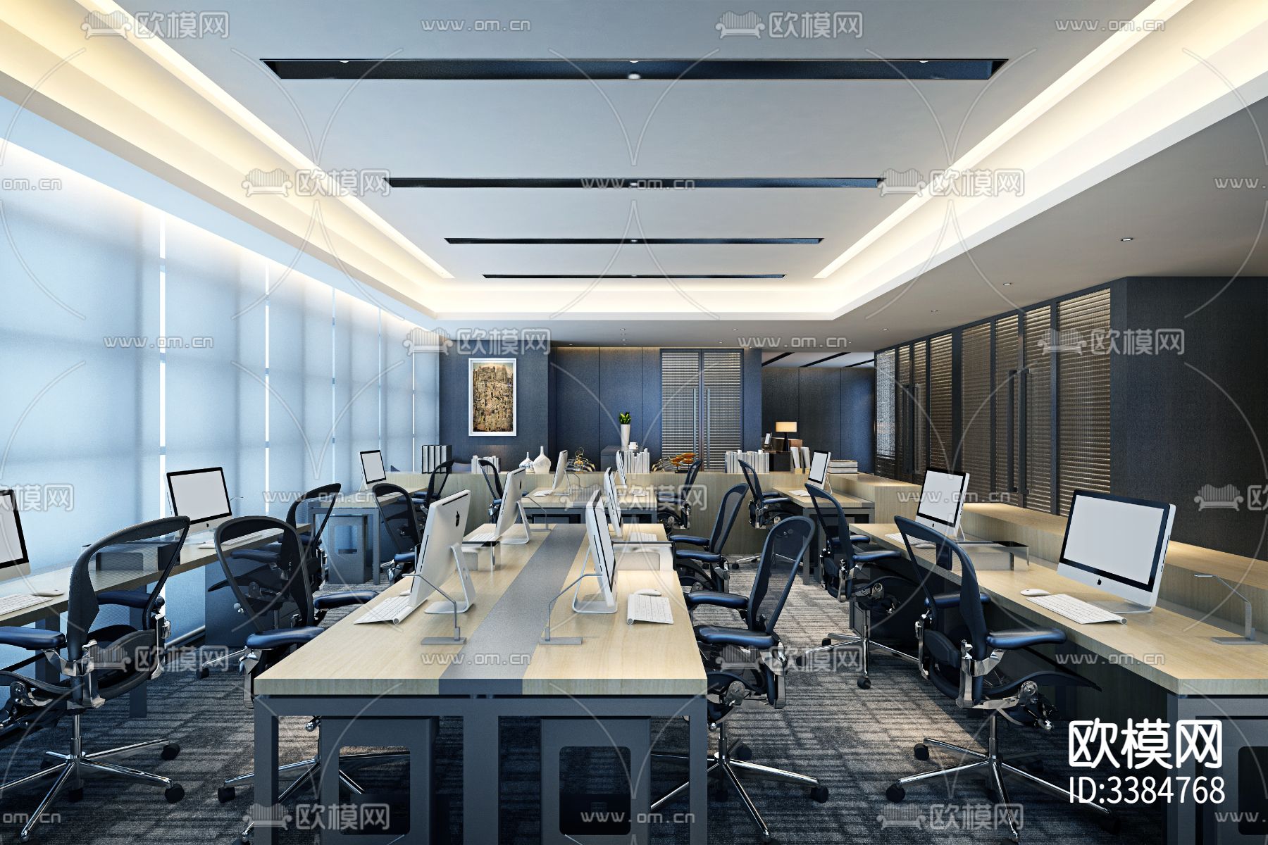 万达广场大平层精品办公户型样板间cad施工图下载（渲染图5）