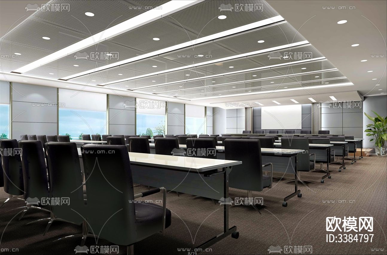 石油指挥中心企业办公室cad施工图下载（渲染图3）