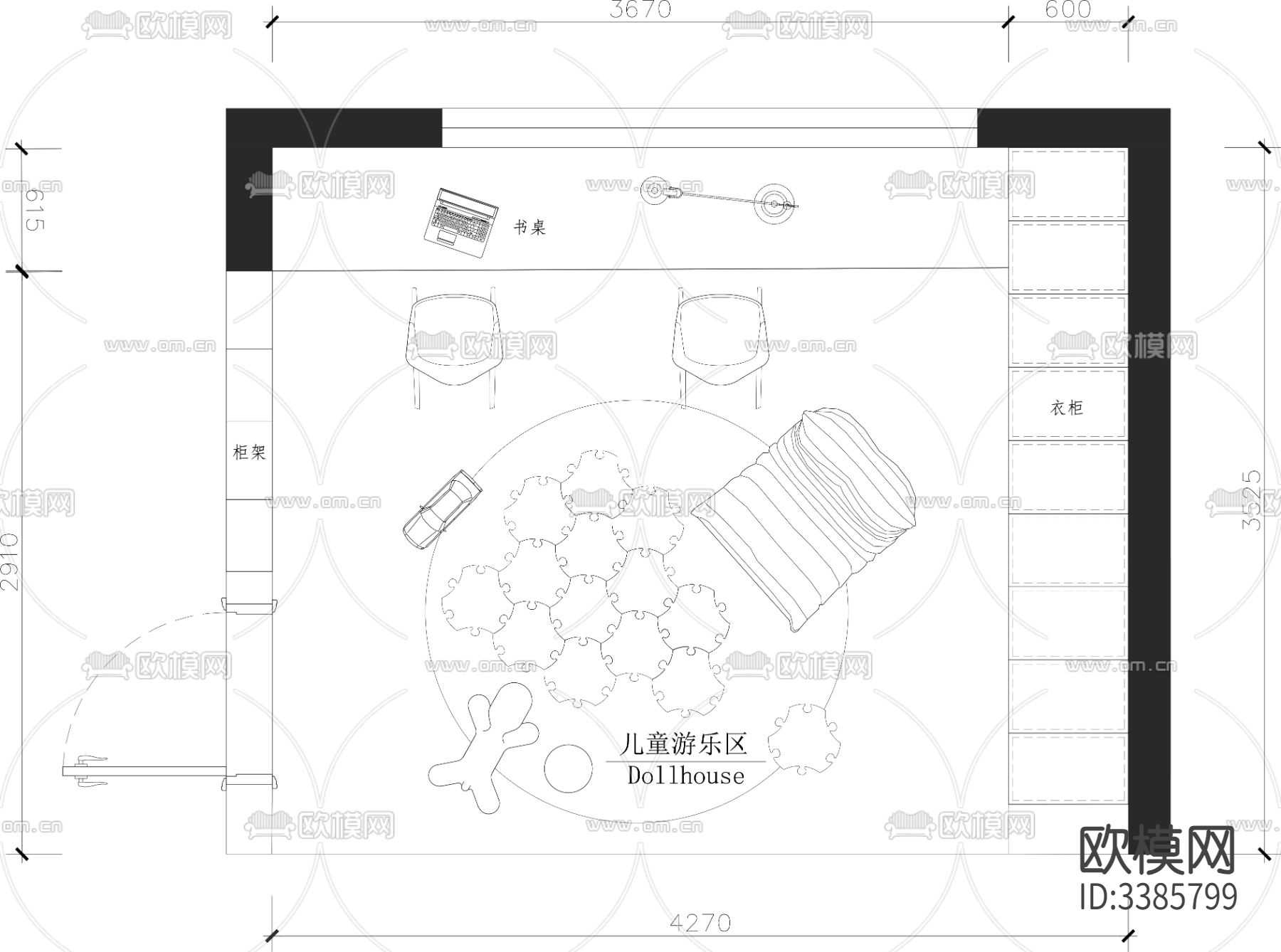 儿童游乐区CAD平面图下载（渲染图2）