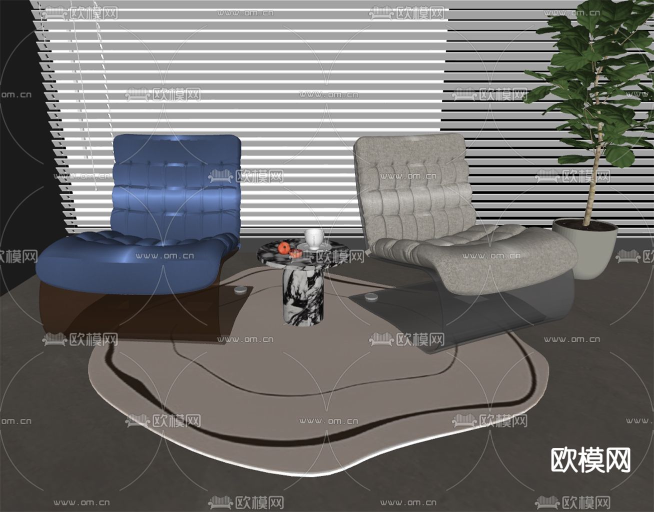 现代休闲椅 沙发椅su模型下载（渲染图1）