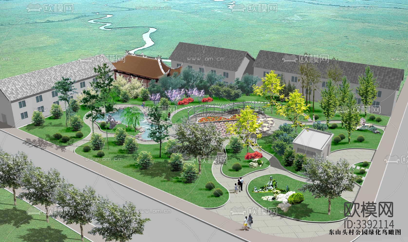 村莊公園cad施工圖下載（渲染圖10）