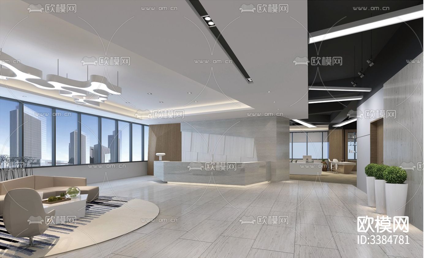 某商业写字楼大平层办公室装修cad施工图下载（渲染图4）