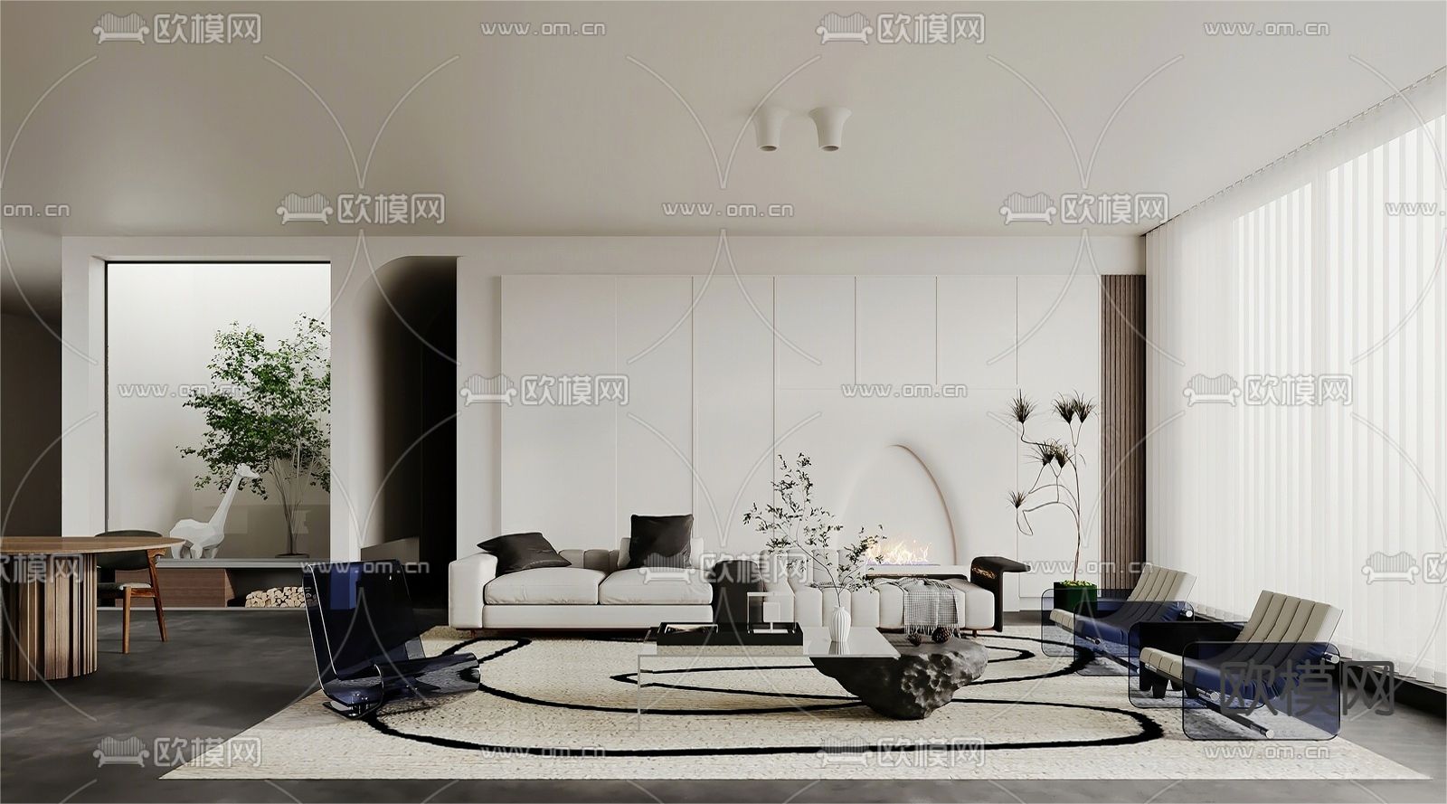 现代客餐厅3d模型下载（渲染图1）