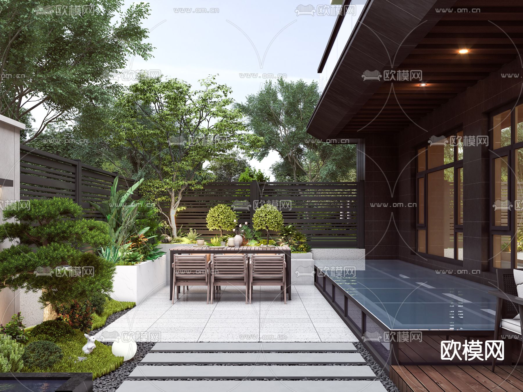 现代庭院景观 花园景观3d模型下载