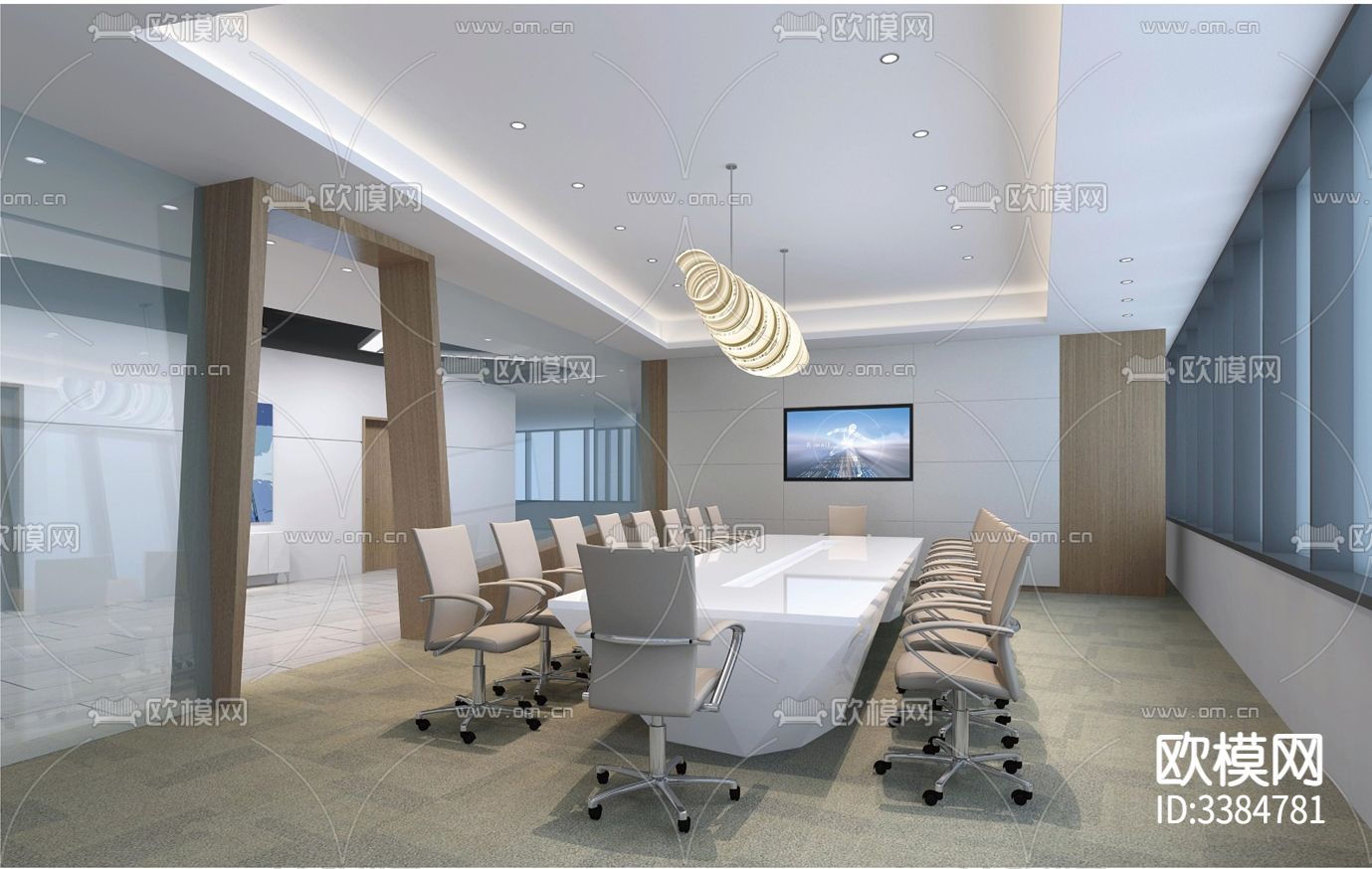 某商业写字楼大平层办公室装修cad施工图下载（渲染图3）