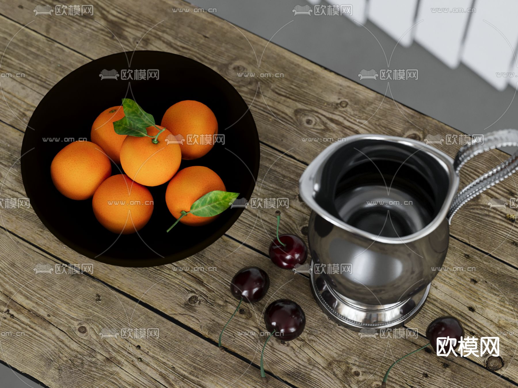 果盘 橙子 车厘子su模型下载（渲染图2）