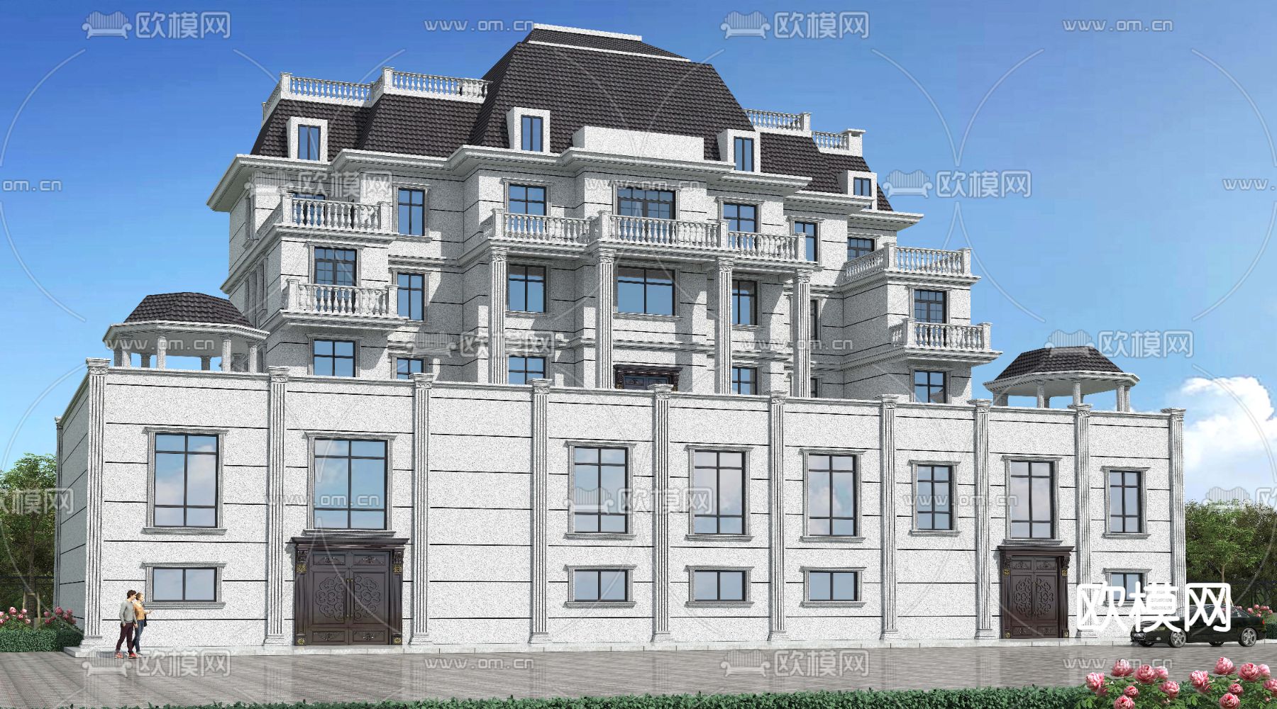 简欧 联排别墅外观3d模型下载