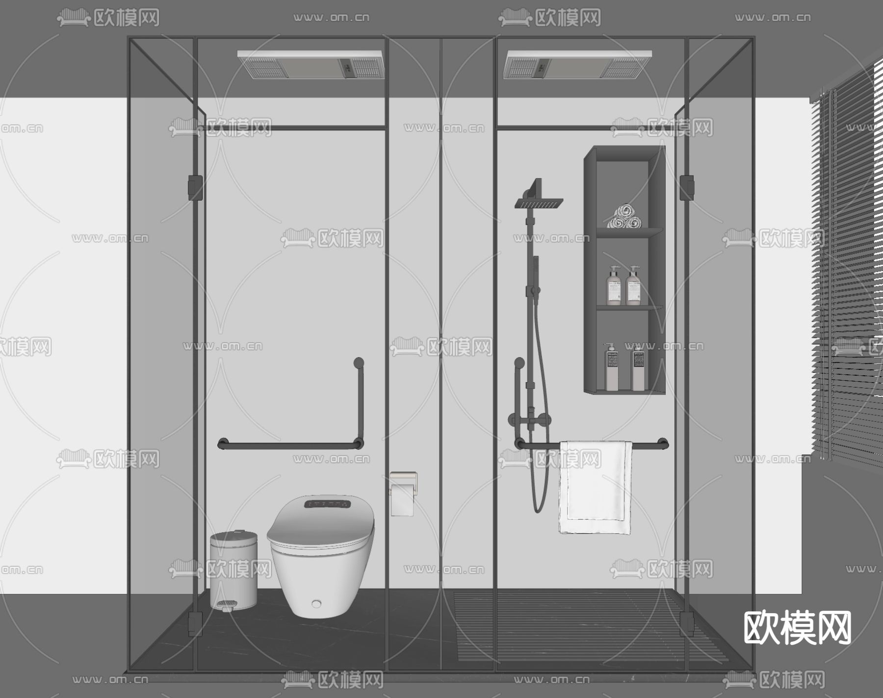 玻璃淋浴房 卫生间su模型下载（渲染图1）