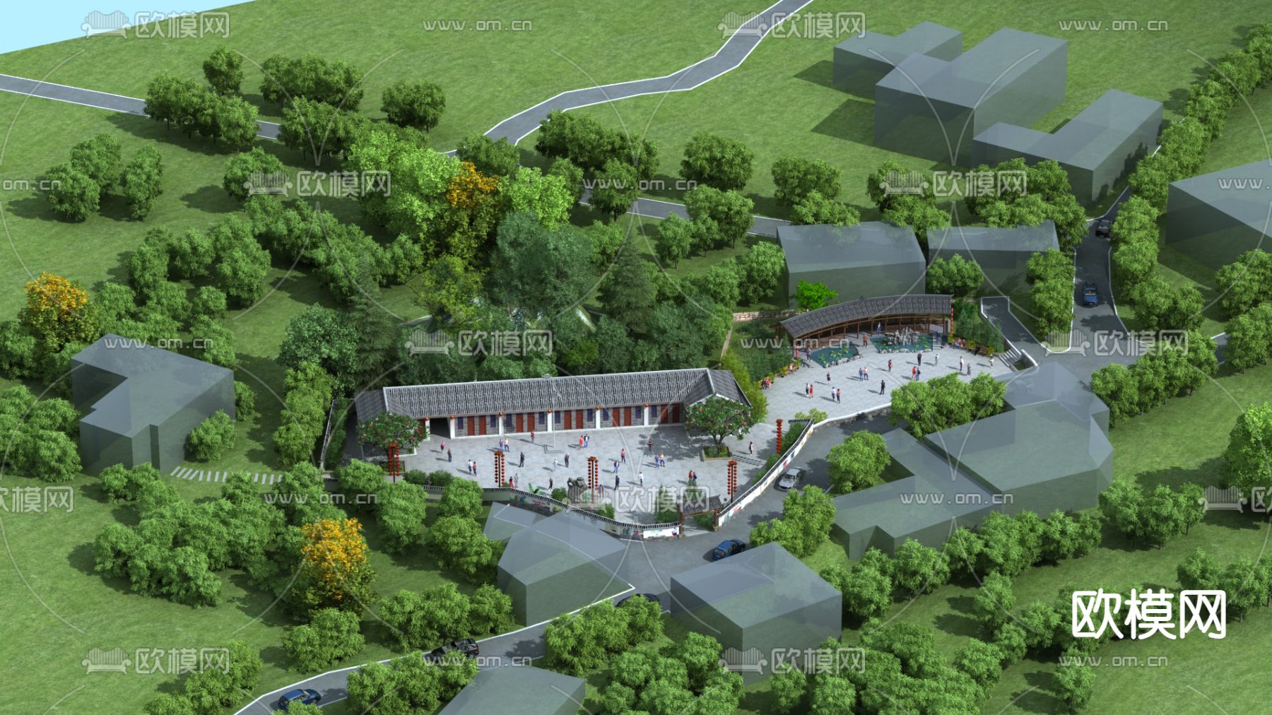 中式古镇鸟瞰3d模型下载