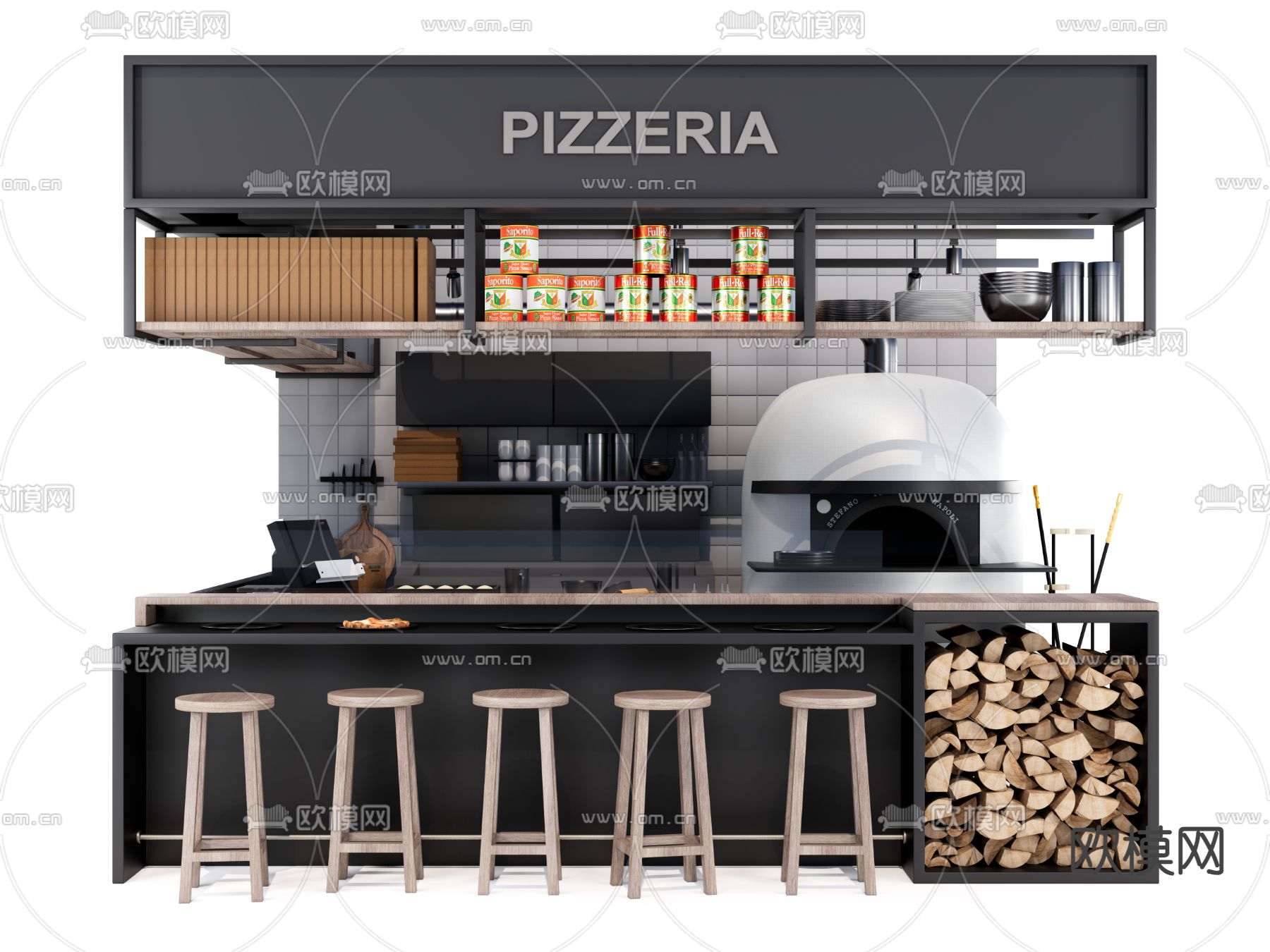 披萨店吧台su模型下载（渲染图3）