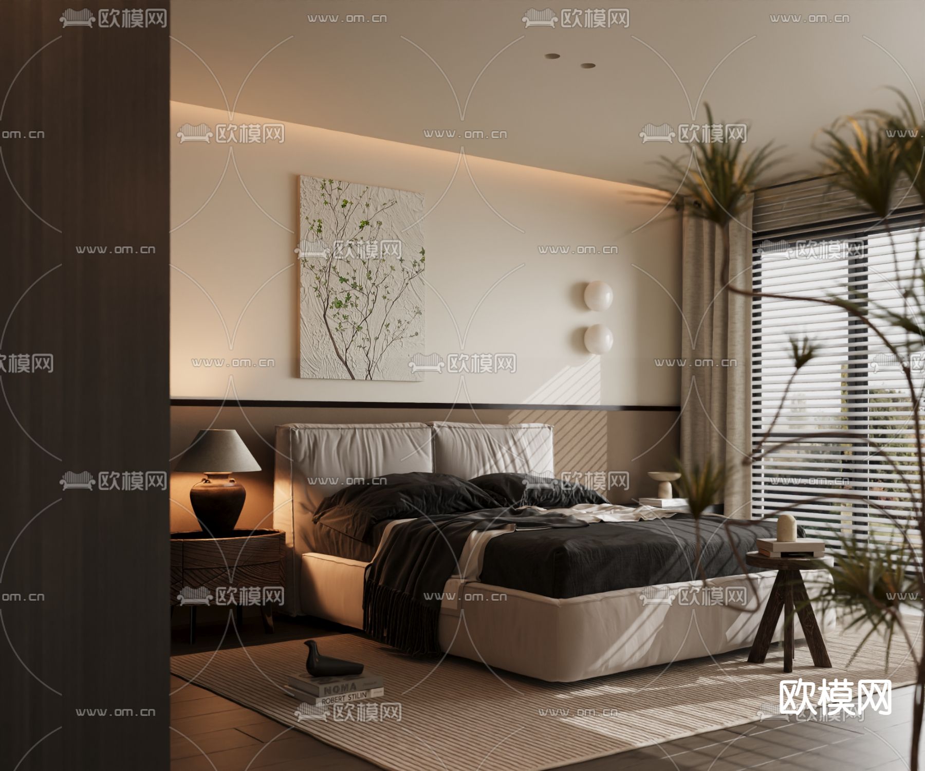 意室双人床3d模型下载