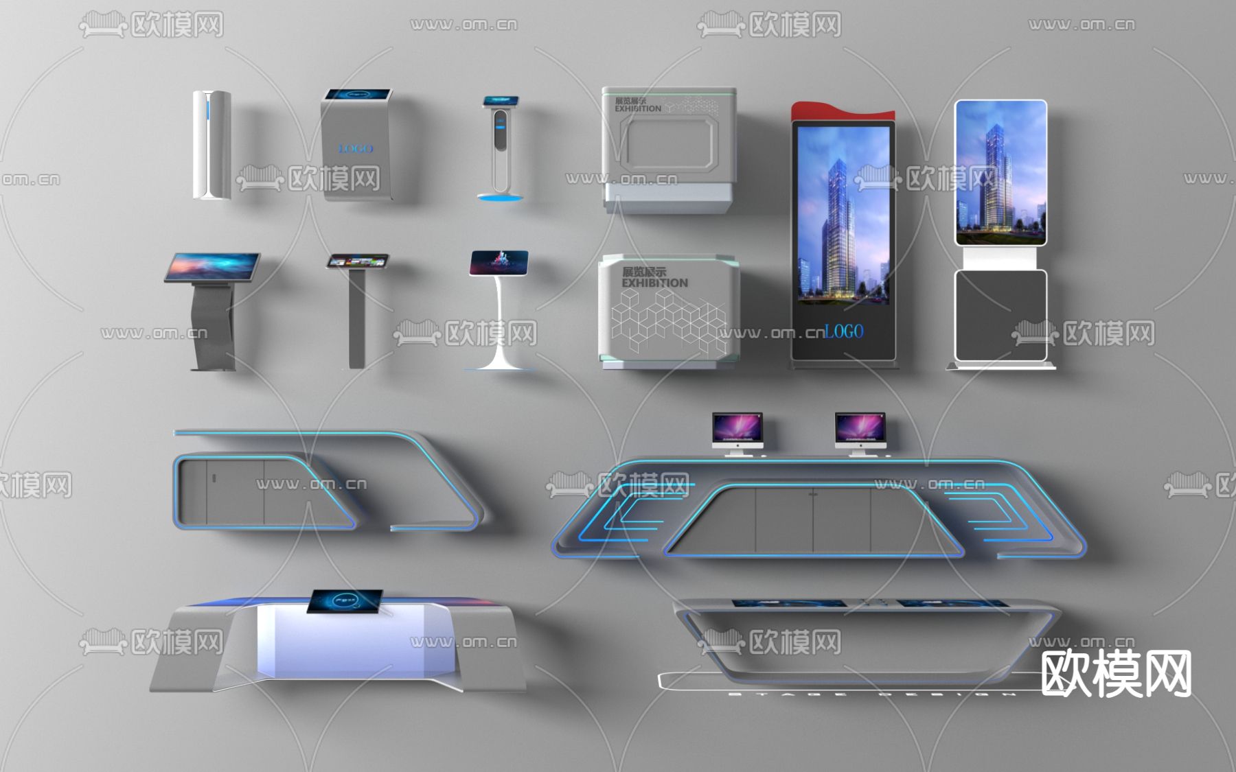 现代互动屏 科技展台 终端机3d模型下载