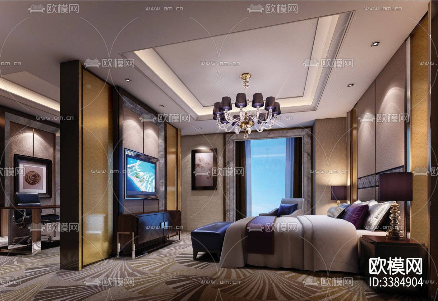 万达希尔顿逸林酒店CAD施工图下载（渲染图3）