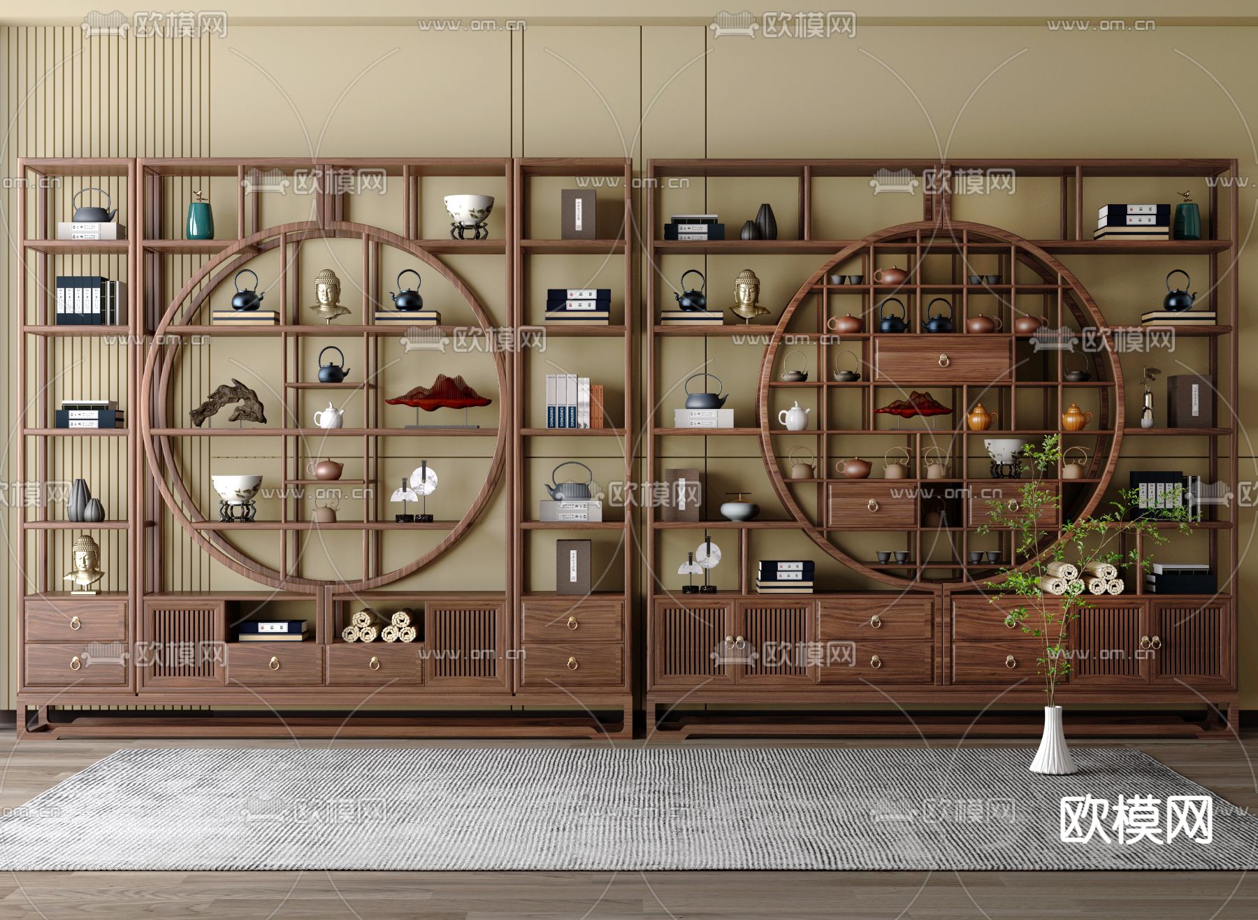 博古架 新中式置物架 陈列架3d模型下载