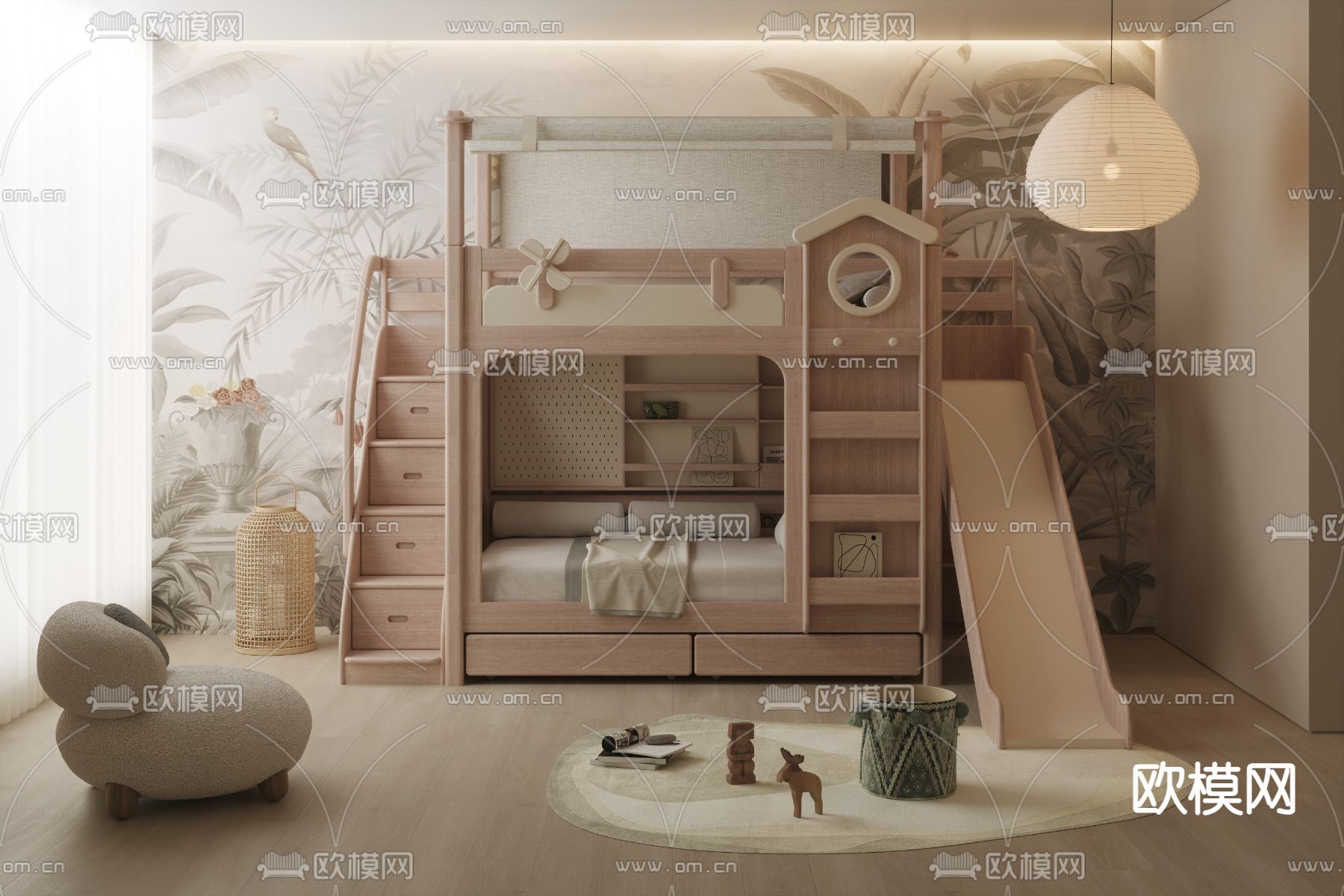 侘寂风卧室 儿童房3d模型下载