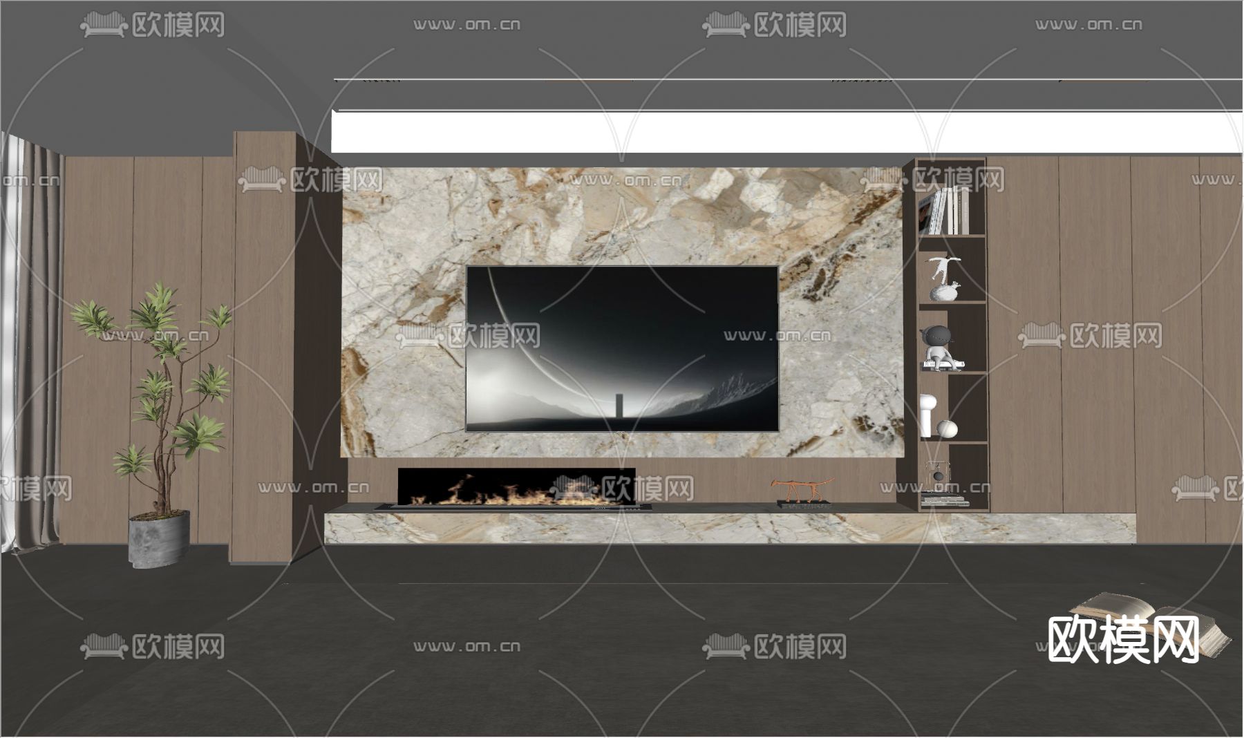 轻奢风电视背景墙su模型下载（渲染图1）