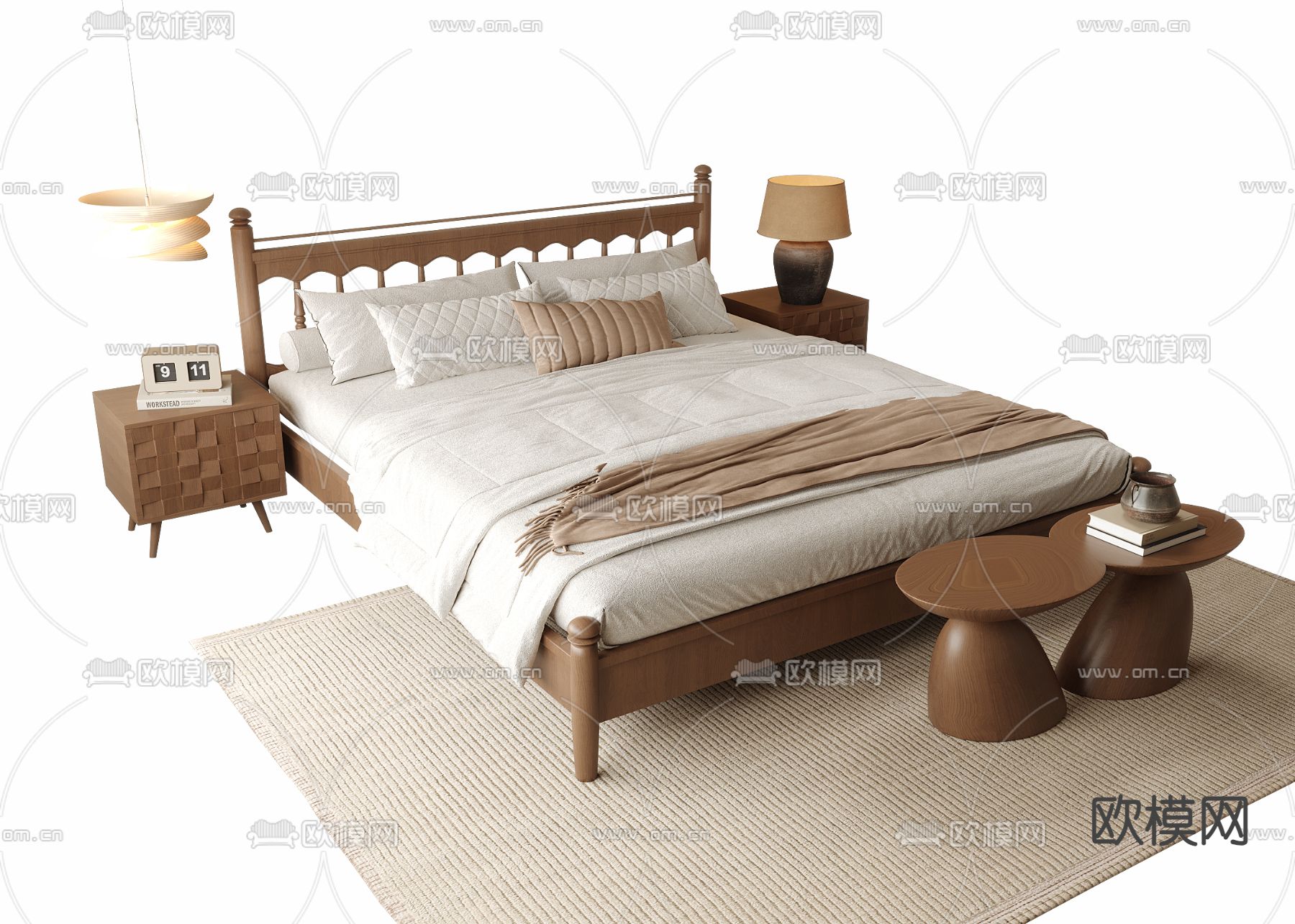 中古风双人床3d模型下载