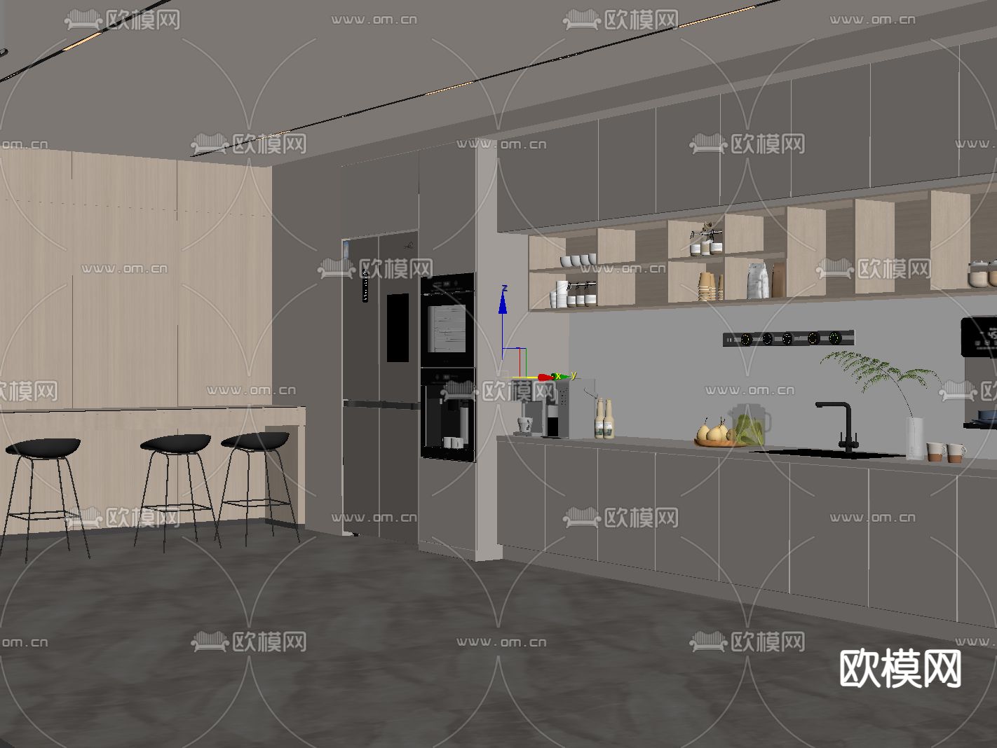 现代茶水间su模型下载（渲染图1）